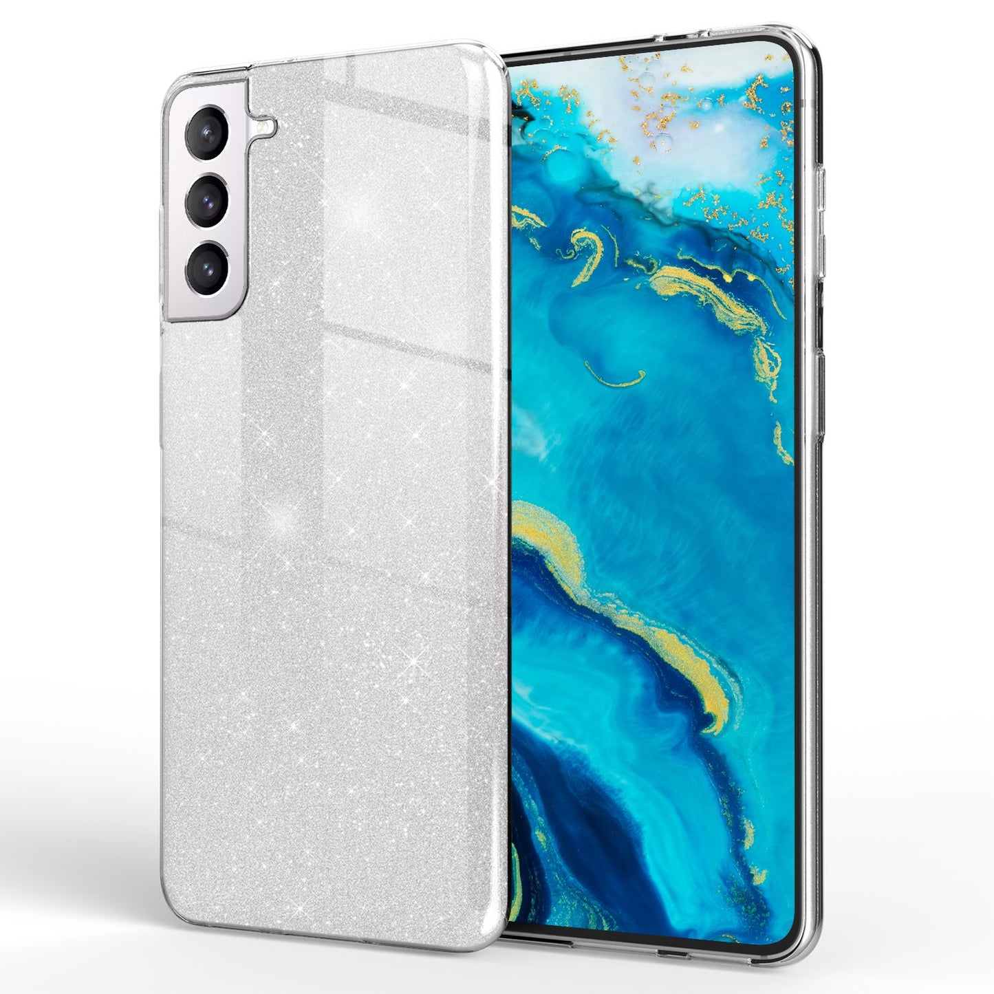 NALIA Robuste Glitzerhülle für Samsung Galaxy S22, Glänzende Glitzer Hybrid Schutzhülle Verstärkte Silikon Handyhülle