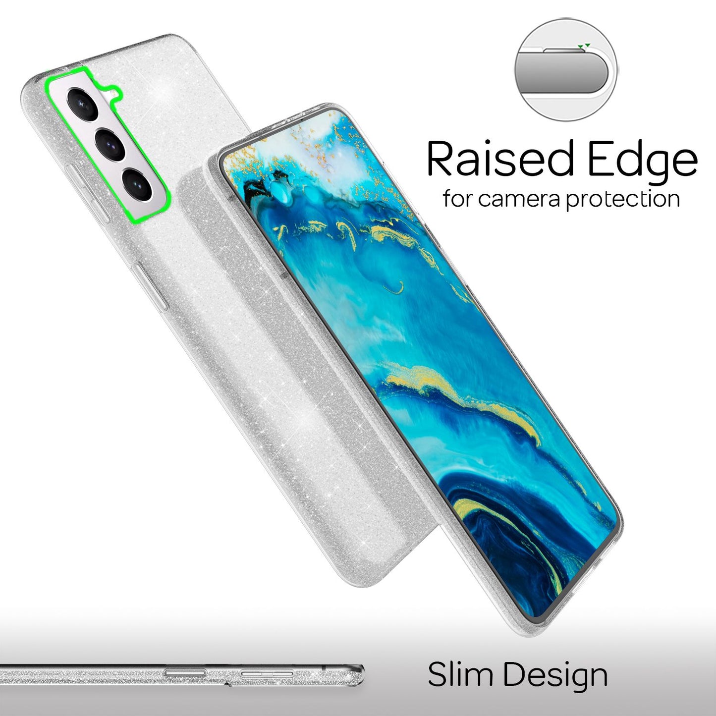 NALIA Robuste Glitzerhülle für Samsung Galaxy S22, Glänzende Glitzer Hybrid Schutzhülle Verstärkte Silikon Handyhülle