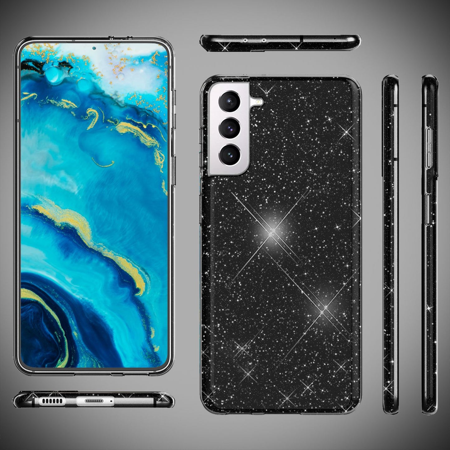 NALIA Robuste Glitzerhülle für Samsung Galaxy S22, Glänzende Glitzer Hybrid Schutzhülle Verstärkte Silikon Handyhülle