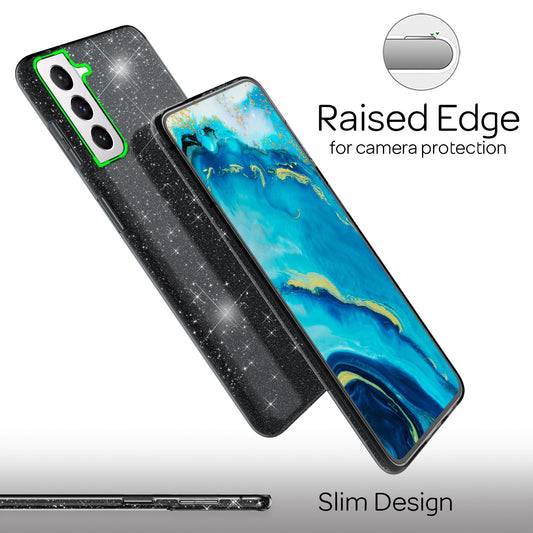 NALIA Robuste Glitzerhülle für Samsung Galaxy S22 Plus, Glänzende Glitzer Hybrid Schutzhülle Verstärkte Silikonhülle