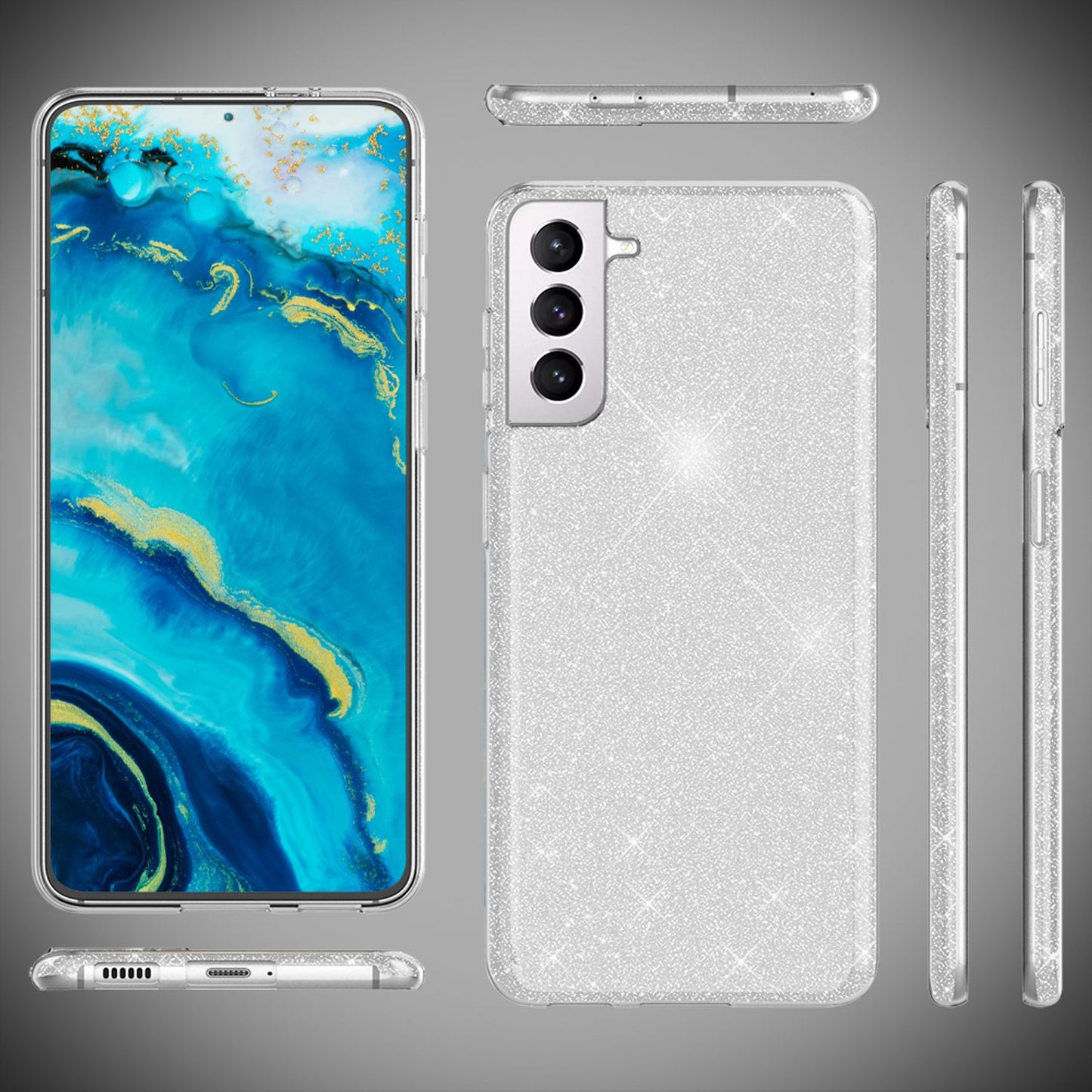 NALIA Robuste Glitzerhülle für Samsung Galaxy S22 Plus, Glänzende Glitzer Hybrid Schutzhülle Verstärkte Silikonhülle