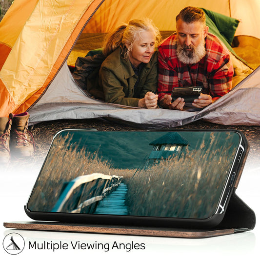 NALIA Echt-Holz Flipcase für Samsung Galaxy S22, FSC zert. Natur Holzhülle mit Standfunktion & Kartenfach, Premium Wood Case Wallet Rundum-Schutz Hülle Handyhülle Klapphülle Etui - Walnuss