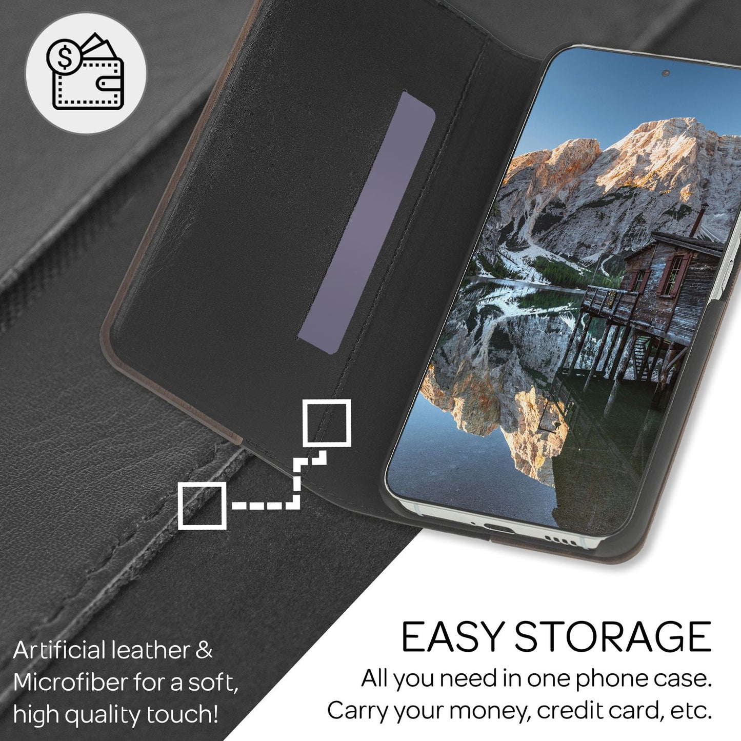 NALIA Echt-Holz Flipcase für Samsung Galaxy S22, FSC zert. Natur Holzhülle mit Standfunktion & Kartenfach, Premium Wood Case Wallet Rundum-Schutz Hülle Handyhülle Klapphülle Etui - Walnuss