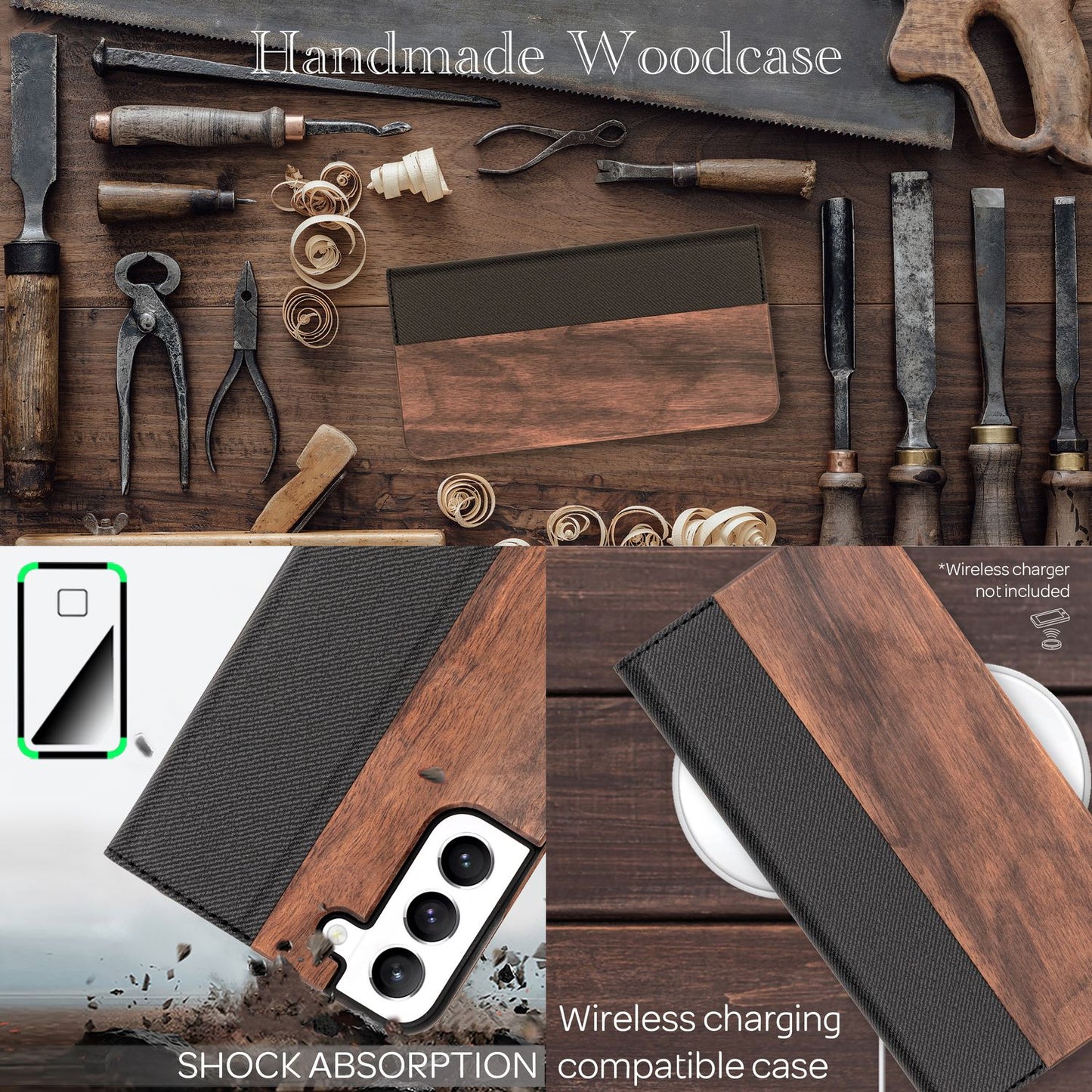 NALIA Echt-Holz Flipcase für Samsung Galaxy S22, FSC zert. Natur Holzhülle mit Standfunktion & Kartenfach, Premium Wood Case Wallet Rundum-Schutz Hülle Handyhülle Klapphülle Etui - Walnuss