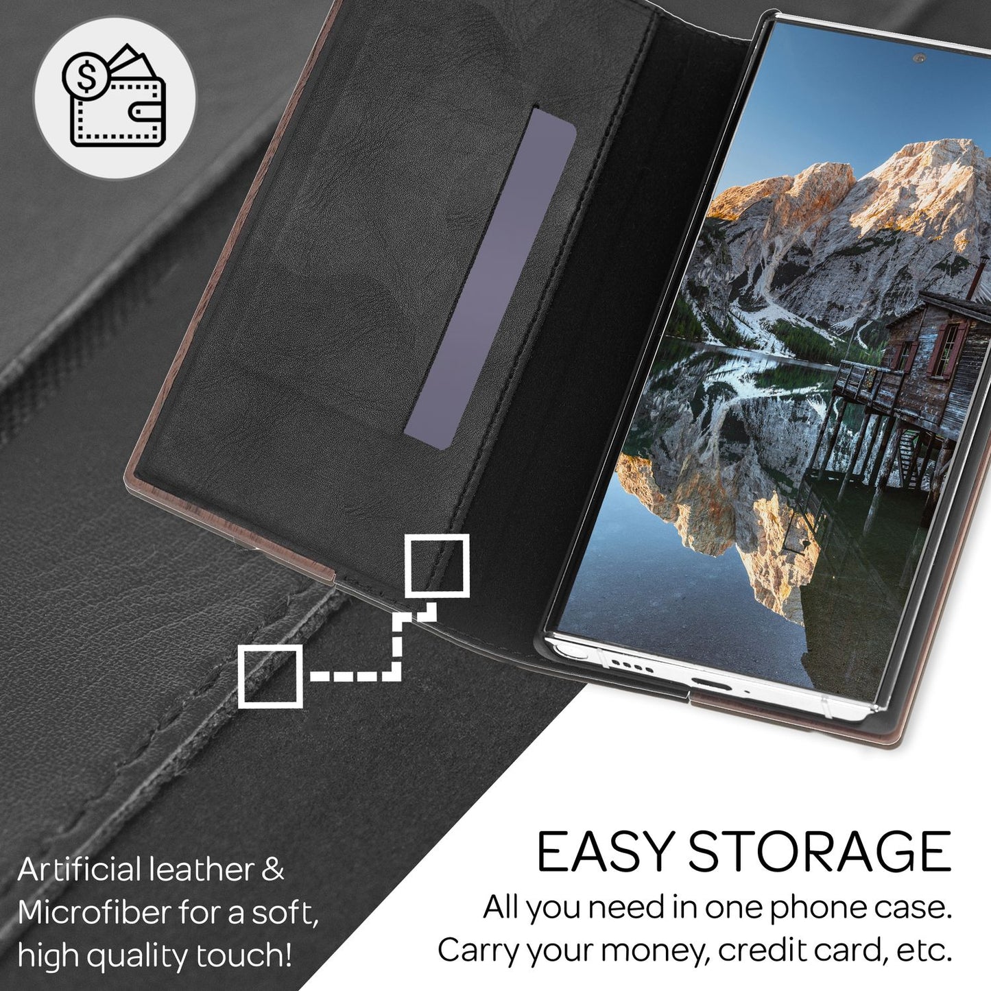 NALIA Echt-Holz Flipcase für Samsung Galaxy S22 Ultra, FSC zert. Natur Holzhülle mit Standfunktion & Kartenfach, Premium Wood Case Wallet Rundum-Schutz Hülle Handyhülle Klapphülle Etui - Walnuss