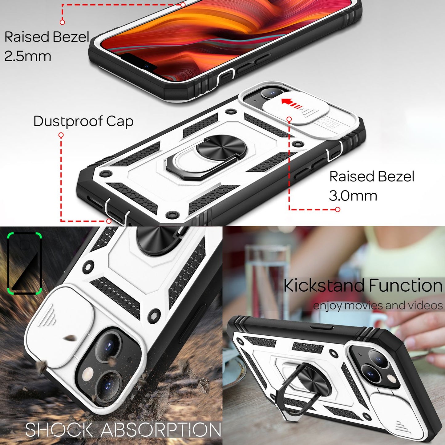 NALIA Military-Style Ringhülle für iPhone 13 Mini, Extrem Schützend mit Display-Rahmen & Kamera-Abdeckung, 360° Ring für Standfunktion & KFZ-Halterung