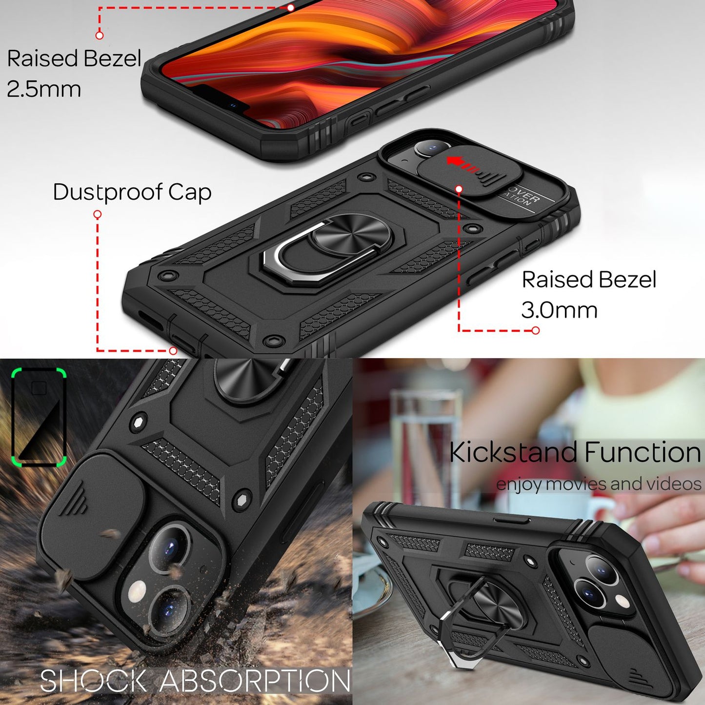 NALIA Military-Style Ringhülle für iPhone 13, Extrem Schützend mit Display-Rahmen & Kamera-Abdeckung