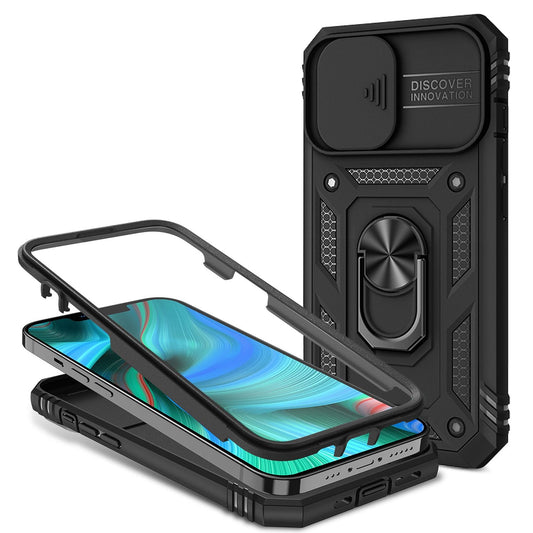 NALIA Military-Style Ringhülle für iPhone 13 Pro, Extrem Schützend mit Display-Rahmen & Kamera-Abdeckung, 360° Ring für Standfunktion & KFZ-Halterung