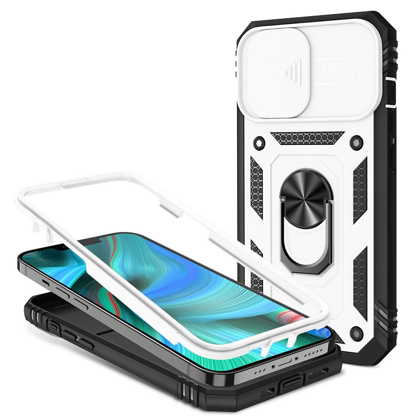 NALIA Military-Style Ringhülle für iPhone 13 Pro, Extrem Schützend mit Display-Rahmen & Kamera-Abdeckung, 360° Ring für Standfunktion & KFZ-Halterung