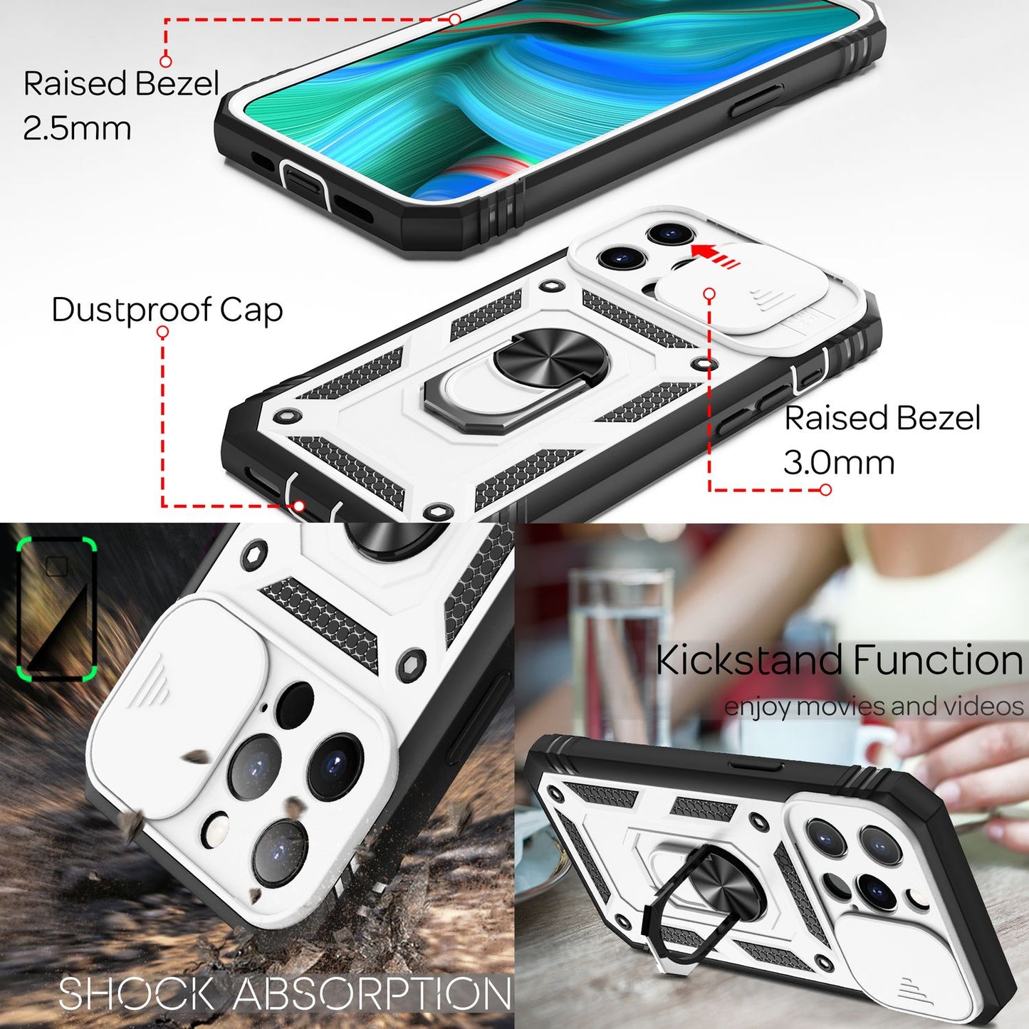 NALIA Military-Style Ringhülle für iPhone 13 Pro, Extrem Schützend mit Display-Rahmen & Kamera-Abdeckung, 360° Ring für Standfunktion & KFZ-Halterung