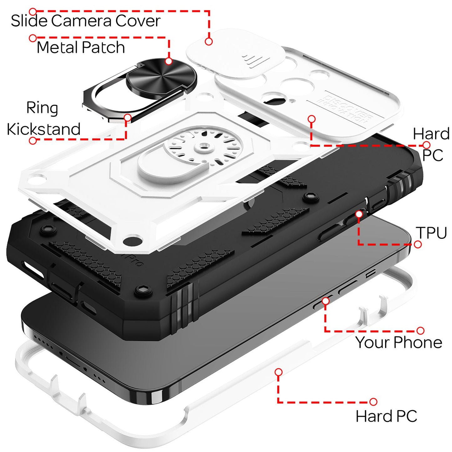 NALIA Military-Style Ringhülle für iPhone 13 Pro, Extrem Schützend mit Display-Rahmen & Kamera-Abdeckung, 360° Ring für Standfunktion & KFZ-Halterung