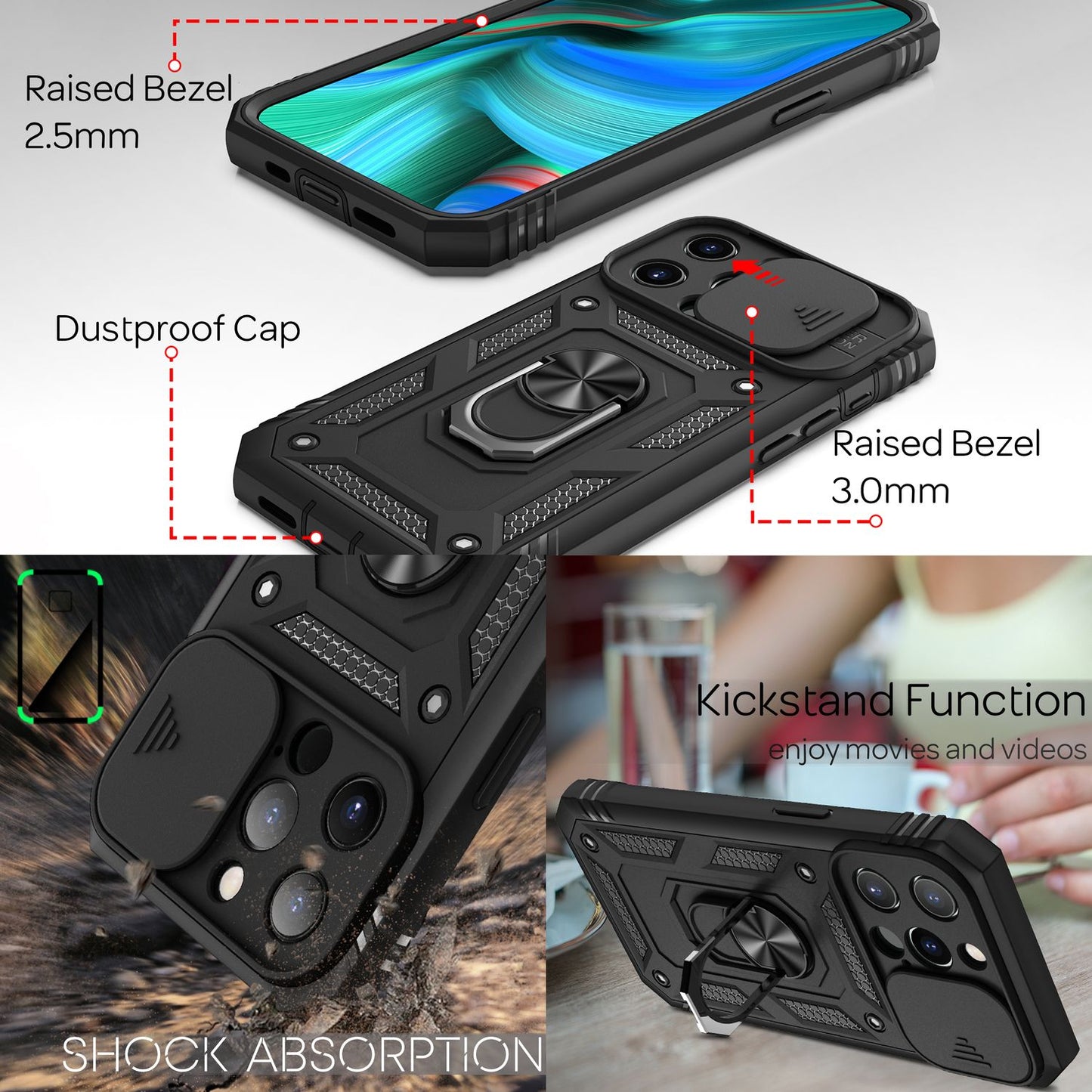 NALIA Military-Style Ringhülle für iPhone 13 Pro Max, Extrem Schützend mit Display-Rahmen & Kamera-Abdeckung