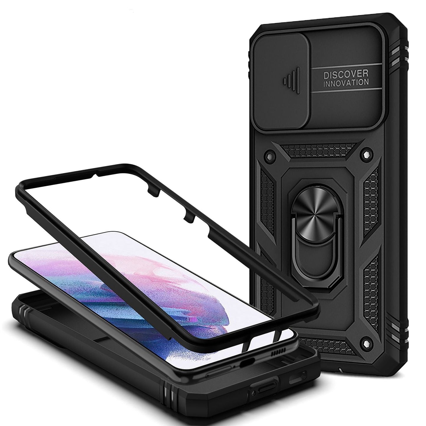 NALIA Military-Style Ringhülle für Samsung Galaxy S21, Extrem Schützend mit Display-Rahmen & Kamera-Abdeckung