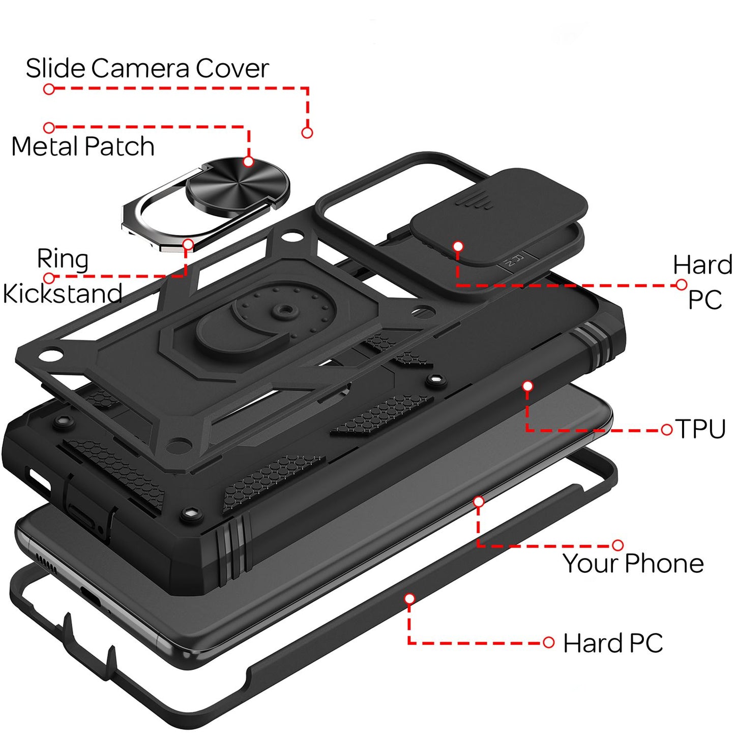 NALIA Galaxy S21 Ultra Ringhülle Extrem Schutz - 360° Ring Standfunktion, Display-Rahmen, Kamera-Abdeckung