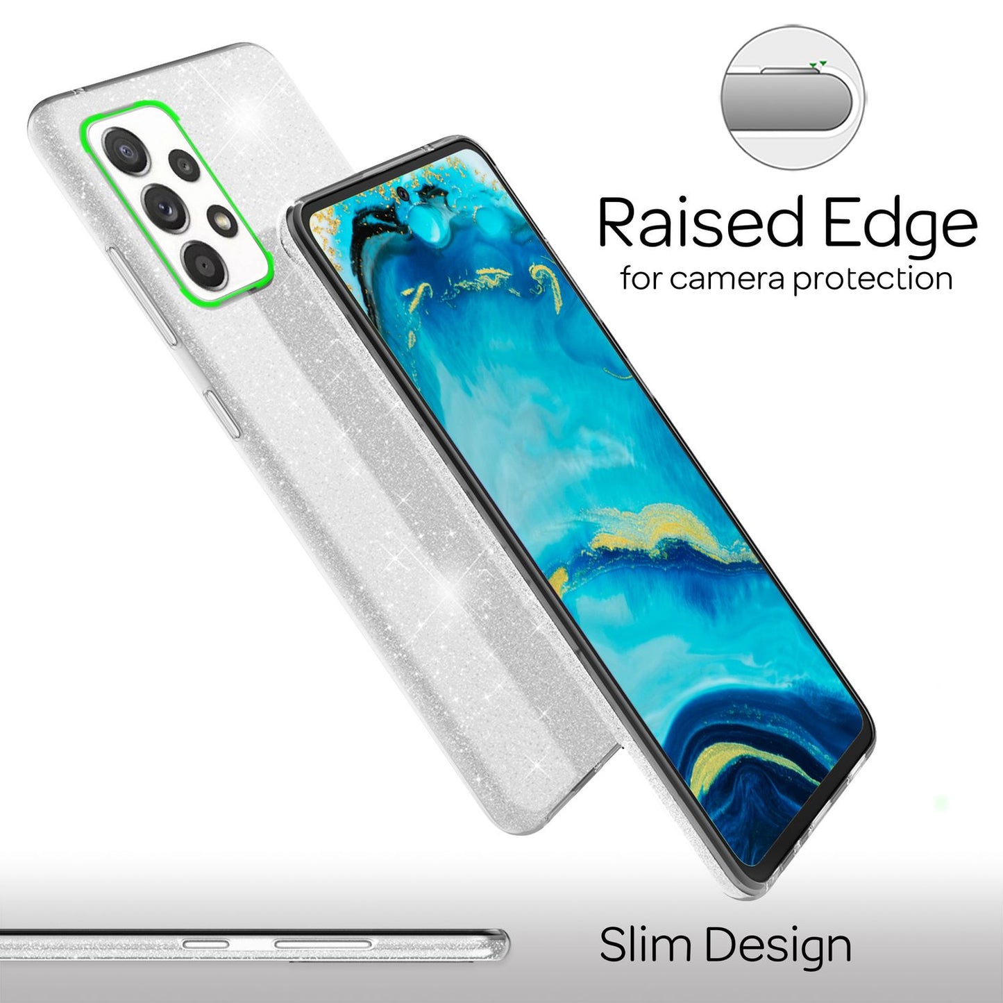 NALIA Robuste Glitzerhülle für Samsung Galaxy A53, Glänzende Glitzer Hybrid Schutzhülle Verstärkte Silikon Handyhülle