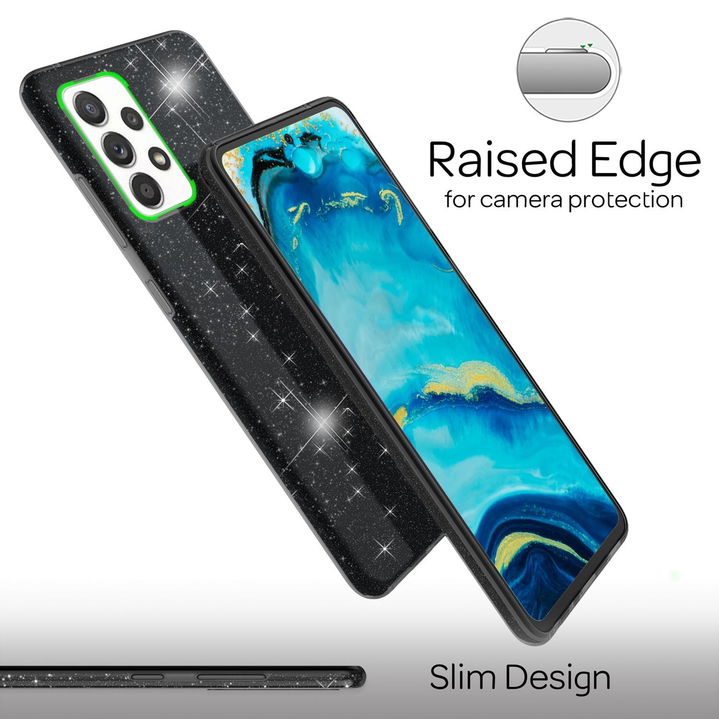 NALIA Robuste Glitzerhülle für Samsung Galaxy A53, Glänzende Glitzer Hybrid Schutzhülle Verstärkte Silikon Handyhülle