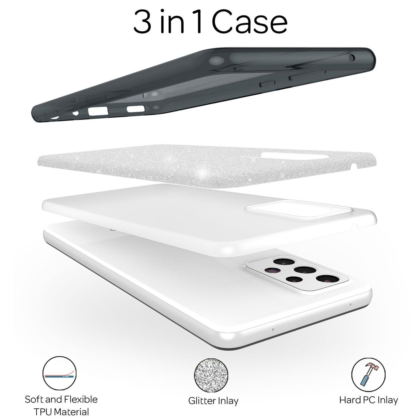 NALIA Robuste Glitzerhülle für Samsung Galaxy A53, Glänzende Glitzer Hybrid Schutzhülle Verstärkte Silikon Handyhülle