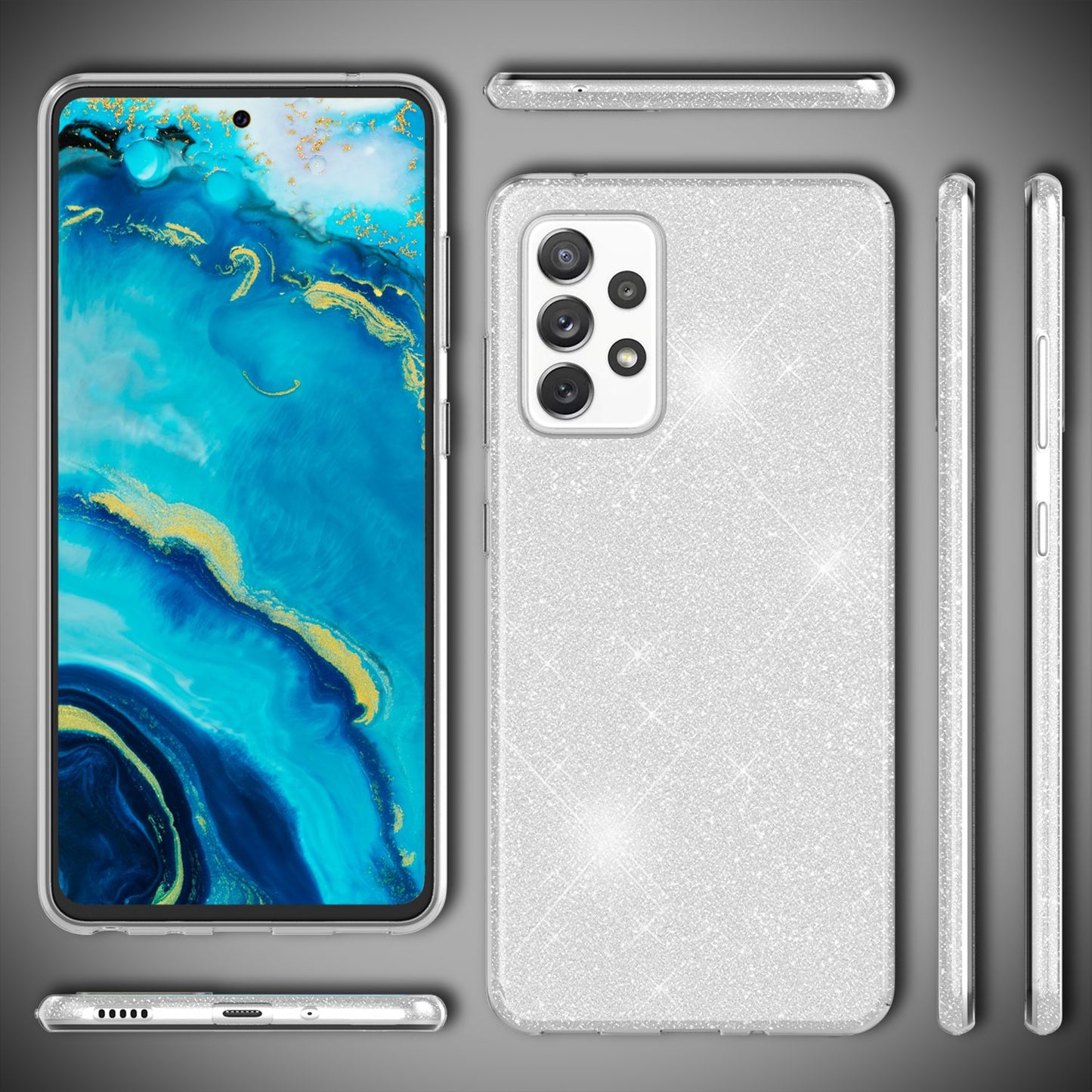 NALIA Robuste Glitzerhülle für Samsung Galaxy A53, Glänzende Glitzer Hybrid Schutzhülle Verstärkte Silikon Handyhülle