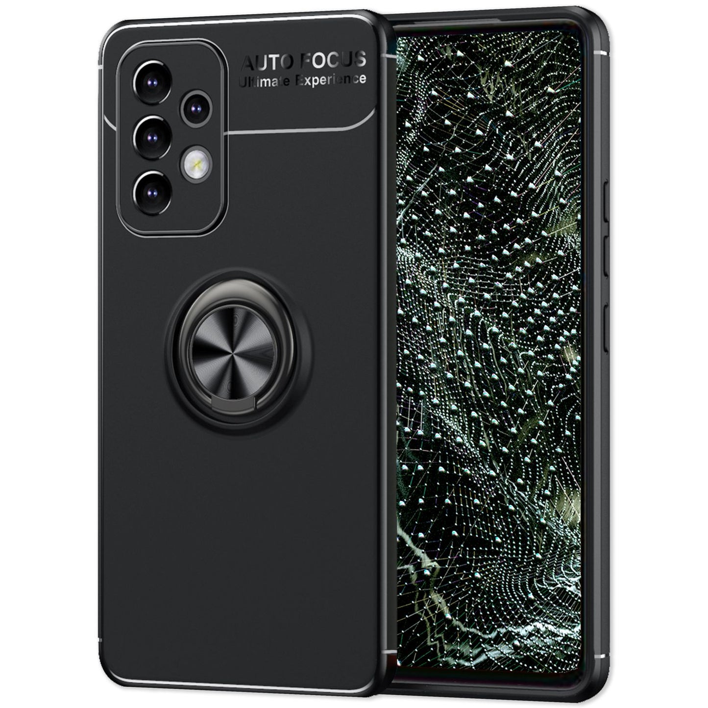 Matt-Schwarze Ringhülle für Samsung Galaxy A53, Handyhülle mit 360° Ring für Standfunktion & KFZ-Halterung, Robust Rutschfest Stoßfest, Silikon Hülle Case Schutzhülle