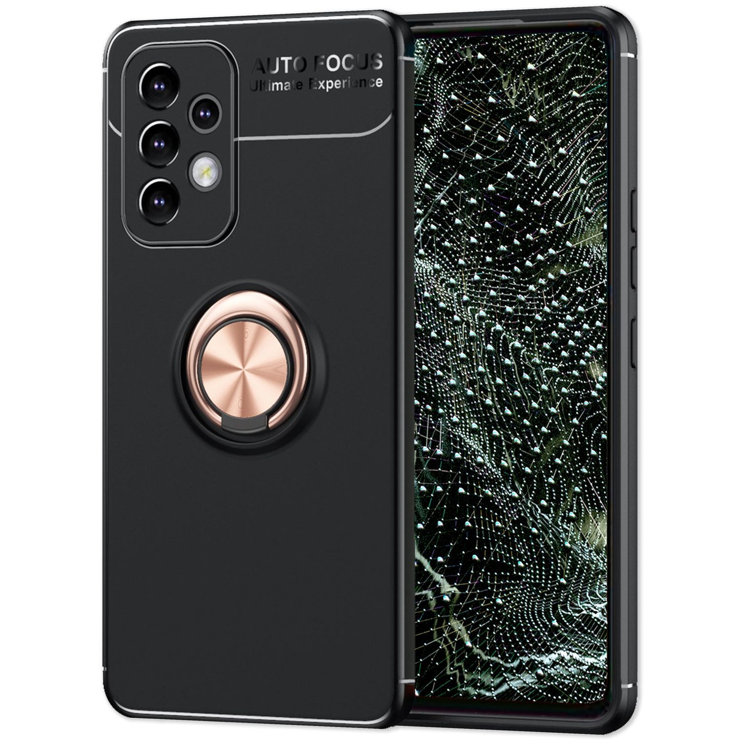 Matt-Schwarze Ringhülle für Samsung Galaxy A53, Handyhülle mit 360° Ring für Standfunktion & KFZ-Halterung, Robust Rutschfest Stoßfest, Silikon Hülle Case Schutzhülle