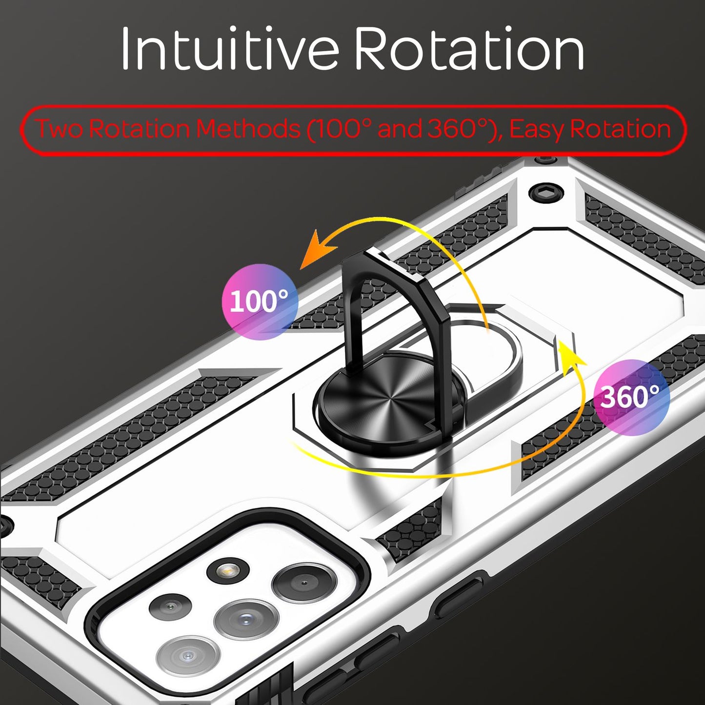 Military-Style Ringhülle für Samsung Galaxy A53, Extrem Schützend Stoßfest Robust Outdoor, Handyhülle mit 360° Ring für Standfunktion & KFZ-Halterung