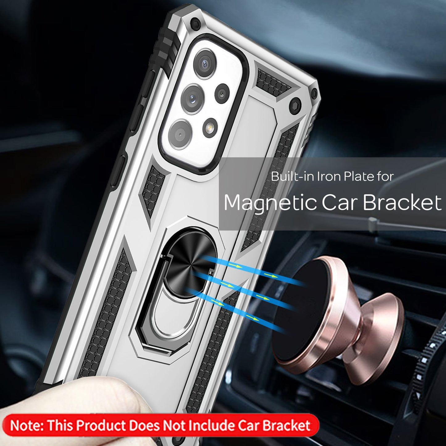 Military-Style Ringhülle für Samsung Galaxy A53, Extrem Schützend Stoßfest Robust Outdoor, Handyhülle mit 360° Ring für Standfunktion & KFZ-Halterung