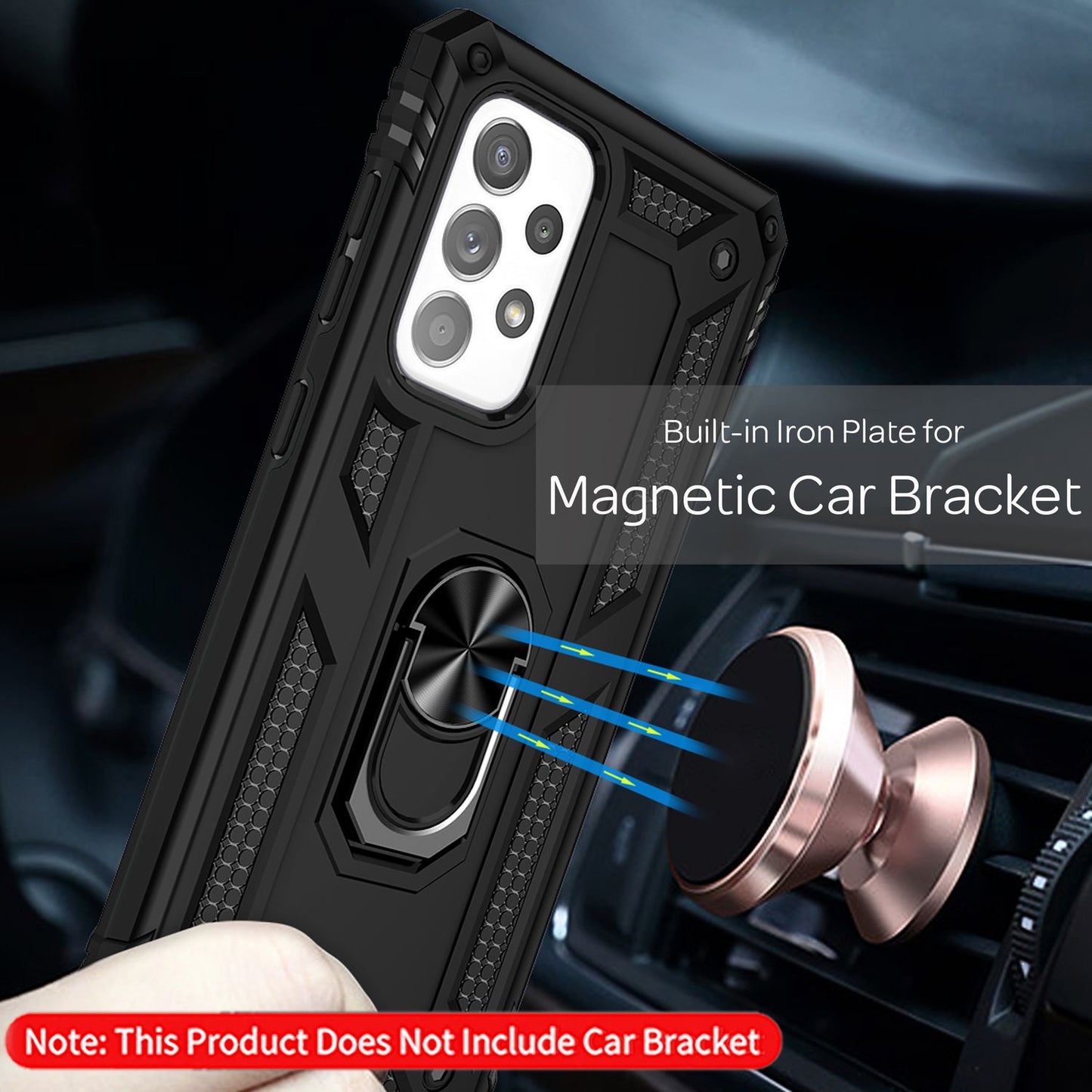 Military-Style Ringhülle für Samsung Galaxy A53, Extrem Schützend Stoßfest Robust Outdoor, Handyhülle mit 360° Ring für Standfunktion & KFZ-Halterung