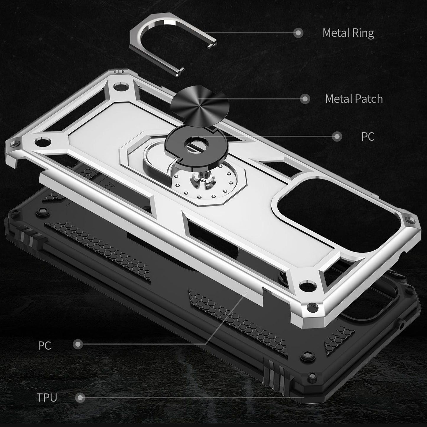 Military-Style Ringhülle für Samsung Galaxy A53, Extrem Schützend Stoßfest Robust Outdoor, Handyhülle mit 360° Ring für Standfunktion & KFZ-Halterung