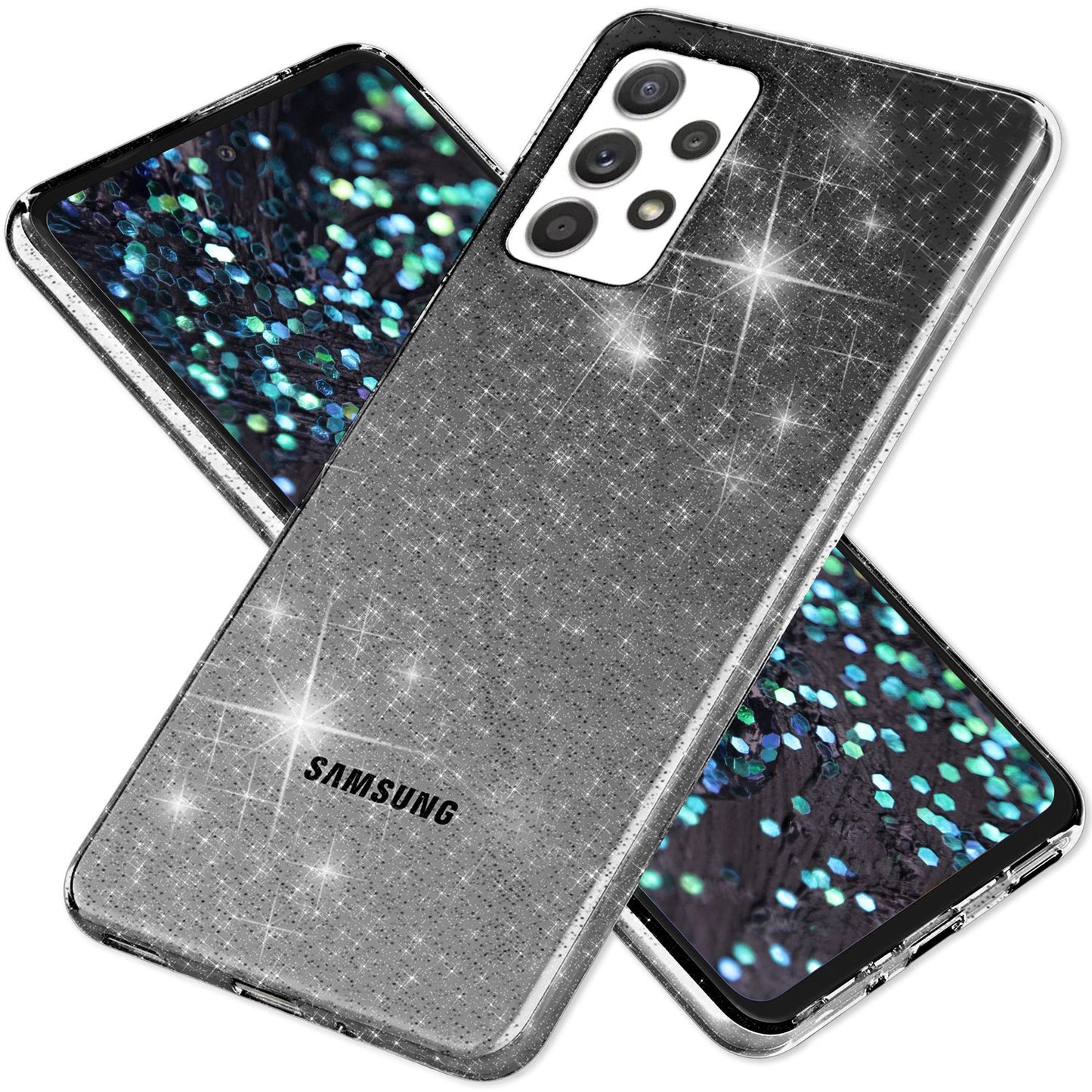 NALIA Klare Glitzerhülle - Transparente TPU Material, Glitzerpartikel, Passform Galaxy A53