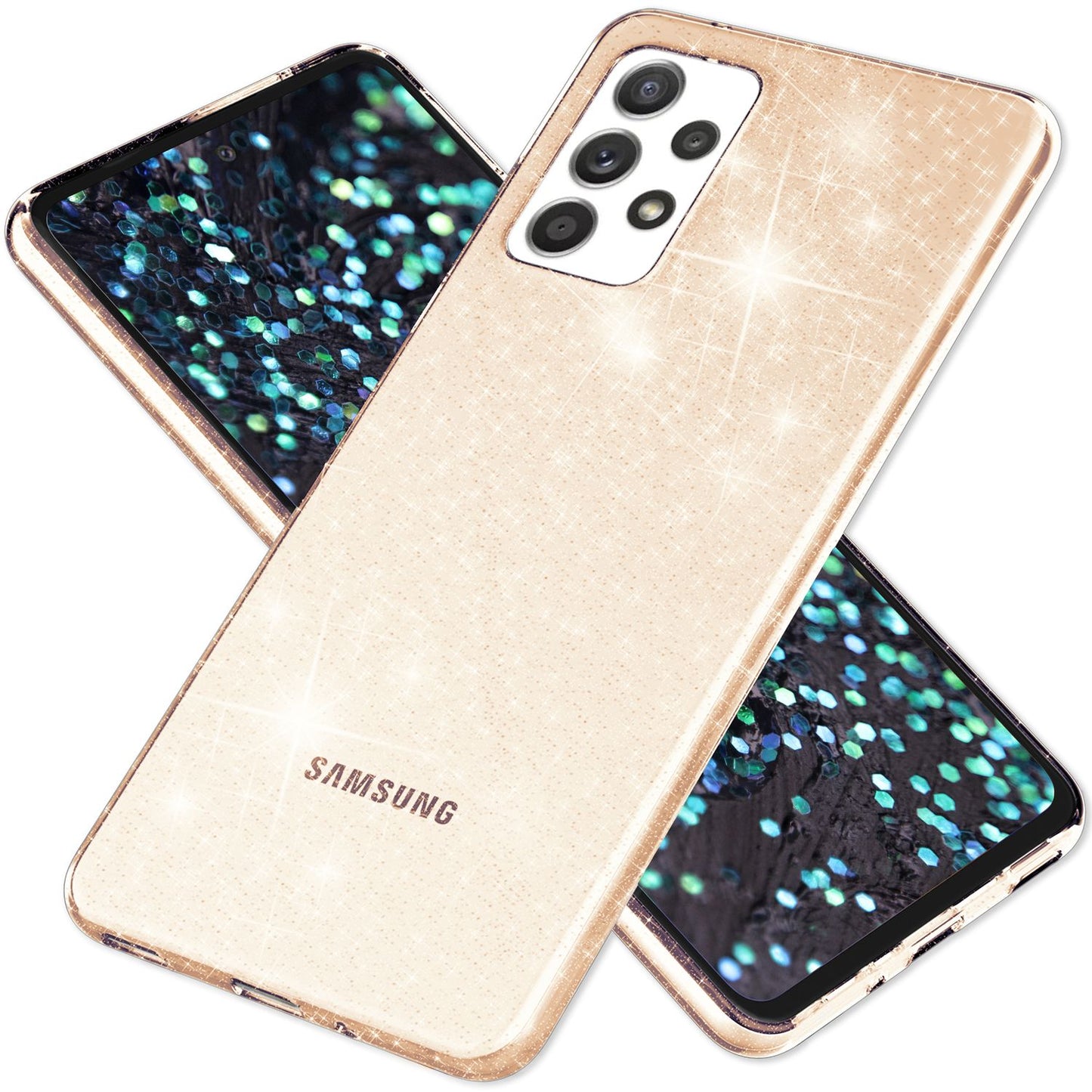 NALIA Klare Glitzerhülle - Transparente TPU Material, Glitzerpartikel, Passform Galaxy A53