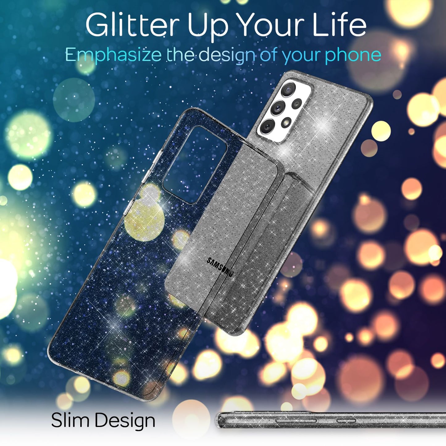 NALIA Klare Glitzerhülle - Transparente TPU Material, Glitzerpartikel, Passform Galaxy A53