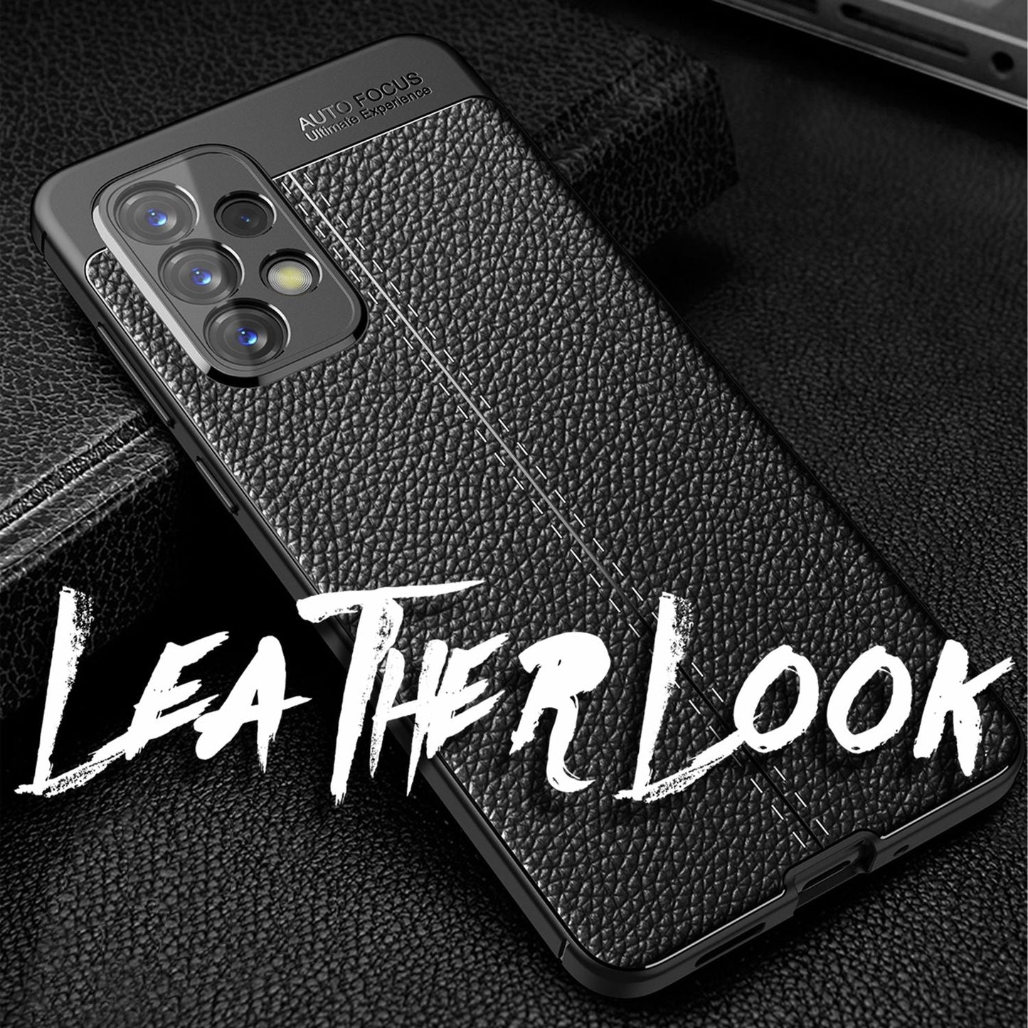 NALIA Galaxy A33 Leder Look Case Premium Schwarz - Anti Fingerabdruck, Dünn, Rutschfest