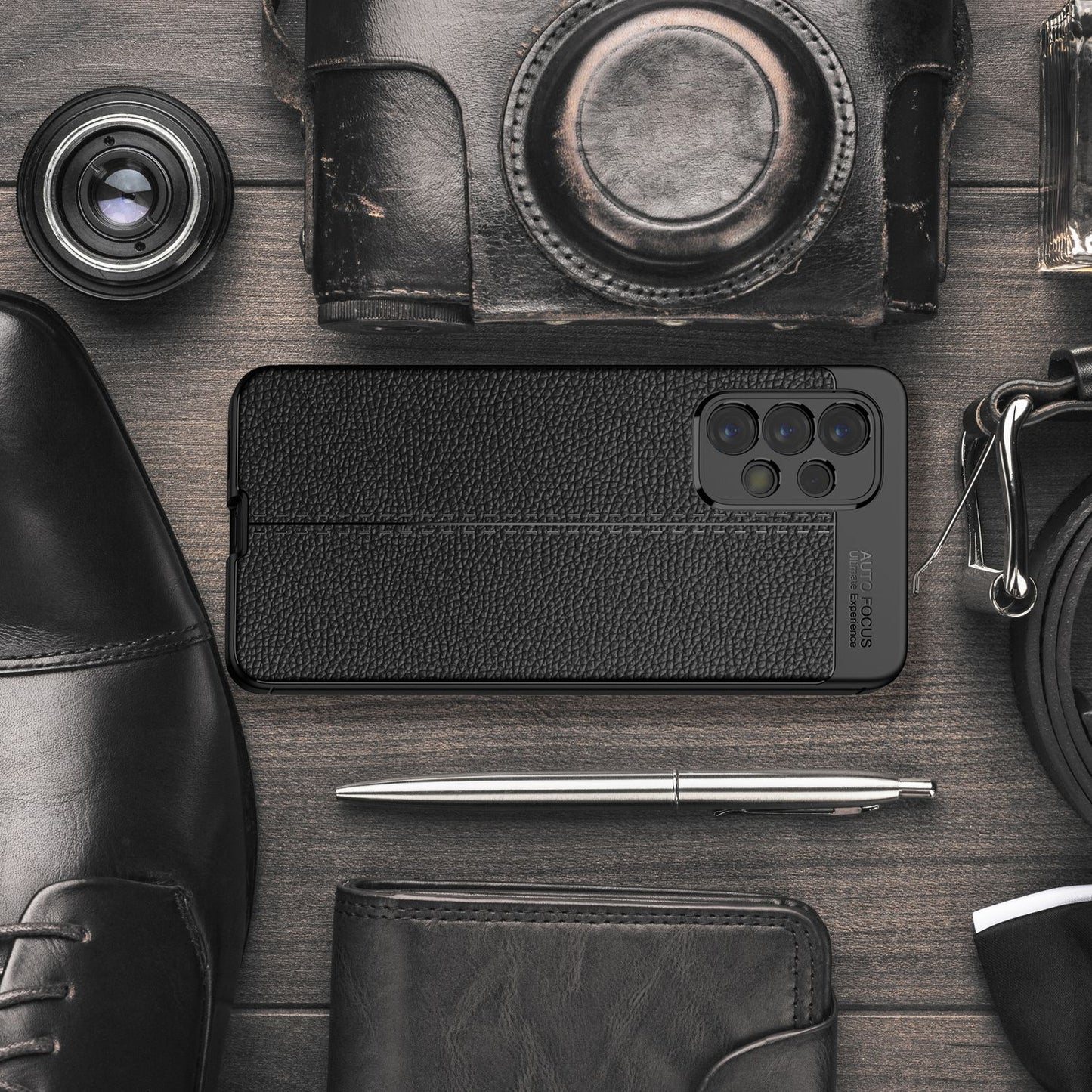 NALIA Galaxy A33 Leder Look Case Premium Schwarz - Anti Fingerabdruck, Dünn, Rutschfest