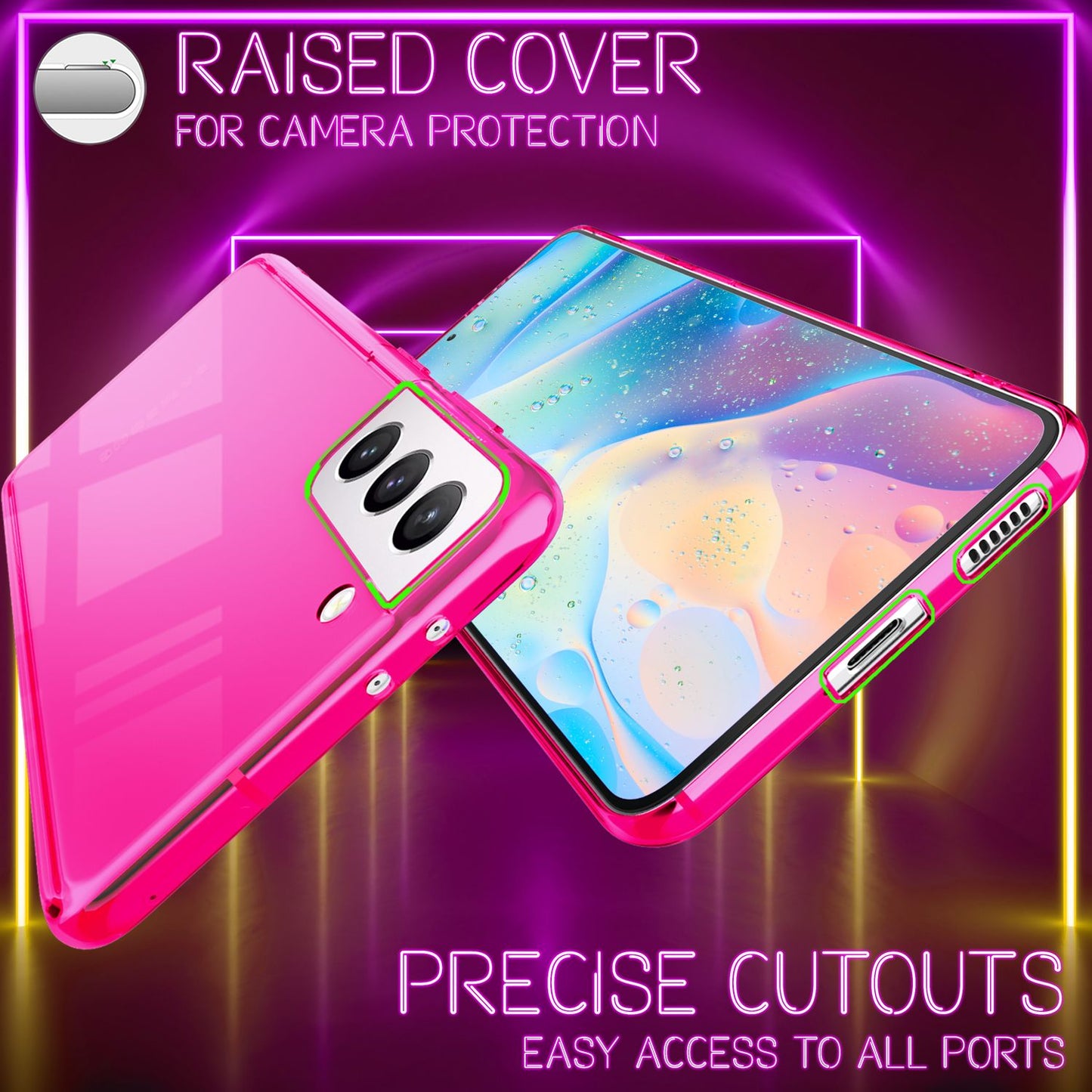 Husă NALIA Clear Neon Silicone - Compatibilă cu Galaxy S21 FE, Culori Neon Transparente Strălucitoare, Anti-Îngălbenire