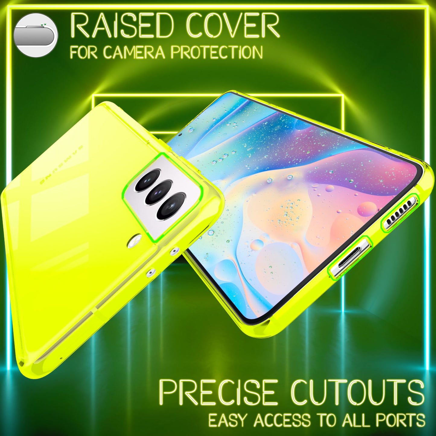 Husă NALIA Clear Neon Silicone - Compatibilă cu Galaxy S21 FE, Culori Neon Transparente Strălucitoare, Anti-Îngălbenire