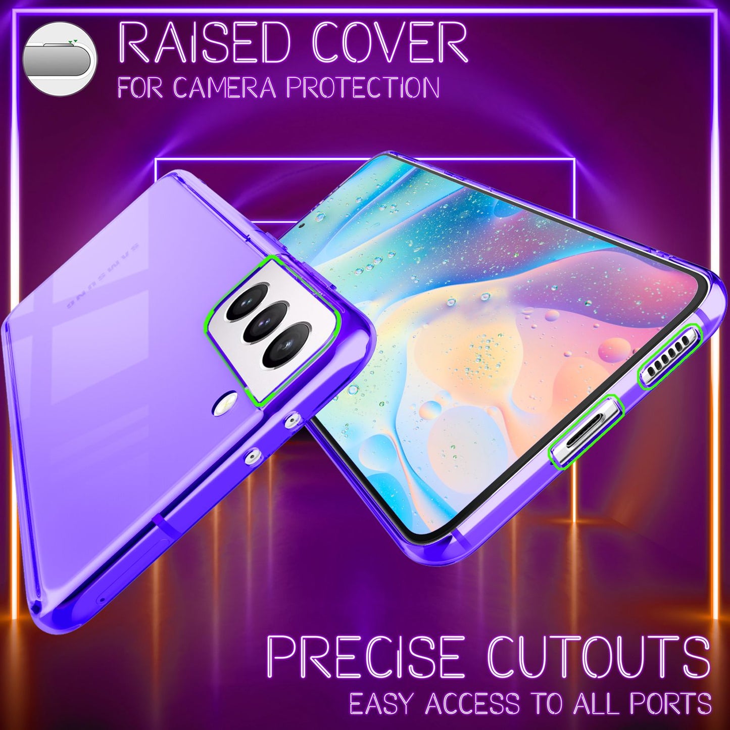 Husă NALIA Clear Neon Silicone - Compatibilă cu Galaxy S21 FE, Culori Neon Transparente Strălucitoare, Anti-Îngălbenire