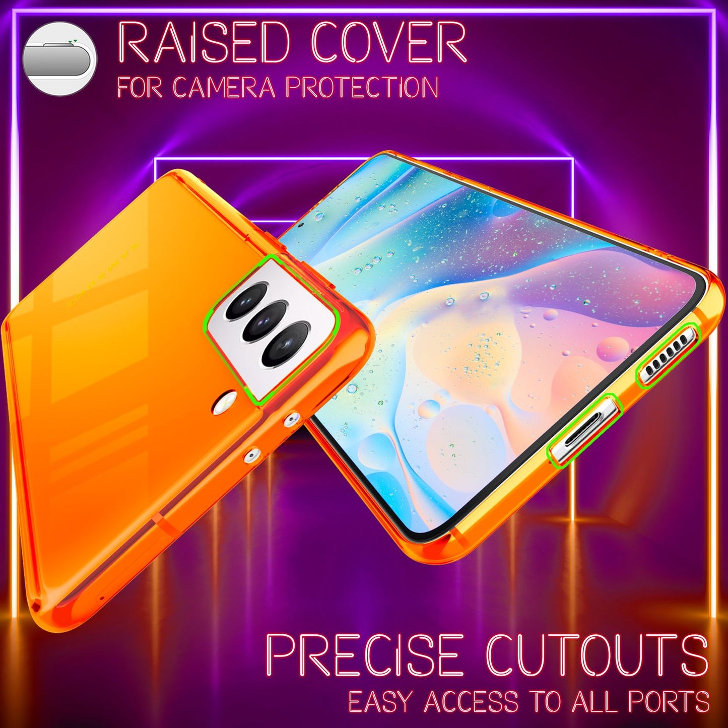 Husă NALIA Clear Neon Silicone - Compatibilă cu Galaxy S21 FE, Culori Neon Transparente Strălucitoare, Anti-Îngălbenire