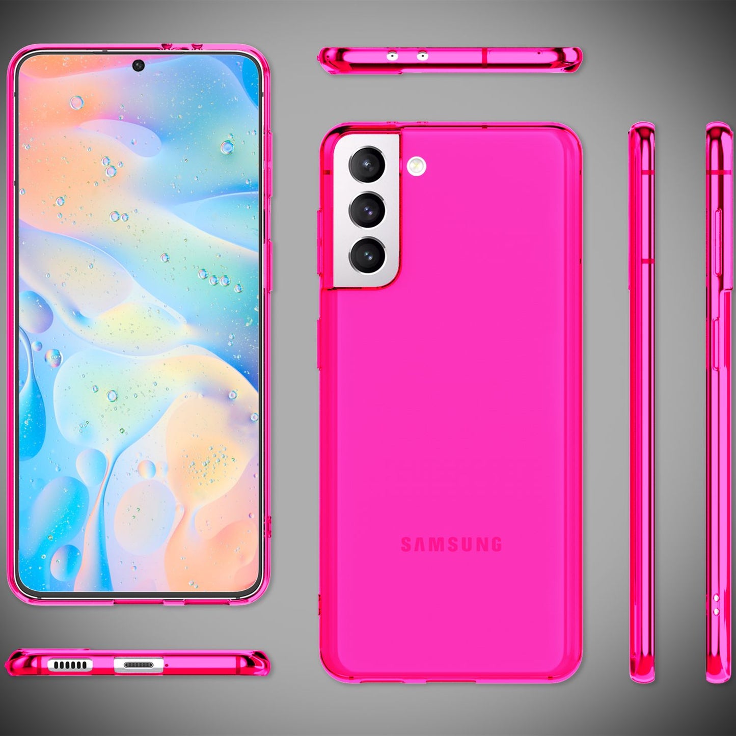 Husă NALIA Clear Neon Silicone - Compatibilă cu Galaxy S21 FE, Culori Neon Transparente Strălucitoare, Anti-Îngălbenire