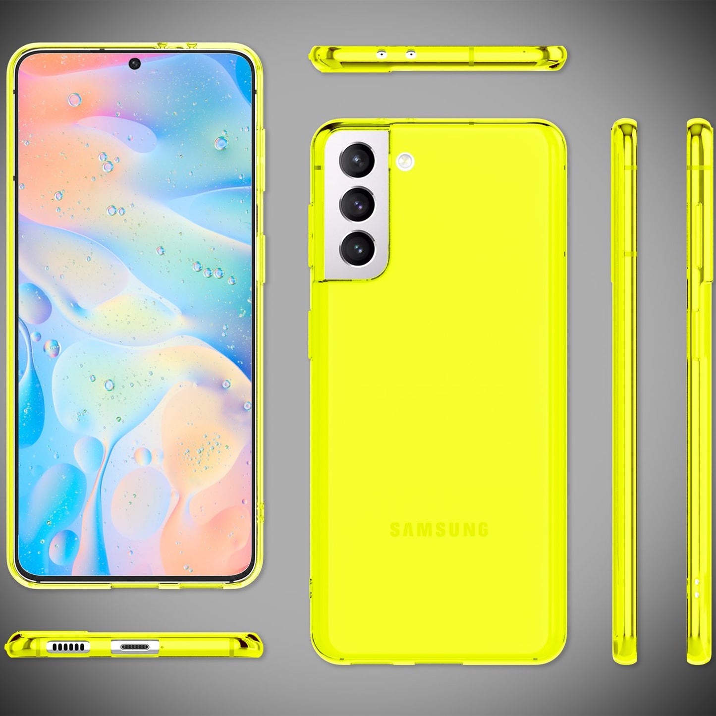 Husă NALIA Clear Neon Silicone - Compatibilă cu Galaxy S21 FE, Culori Neon Transparente Strălucitoare, Anti-Îngălbenire