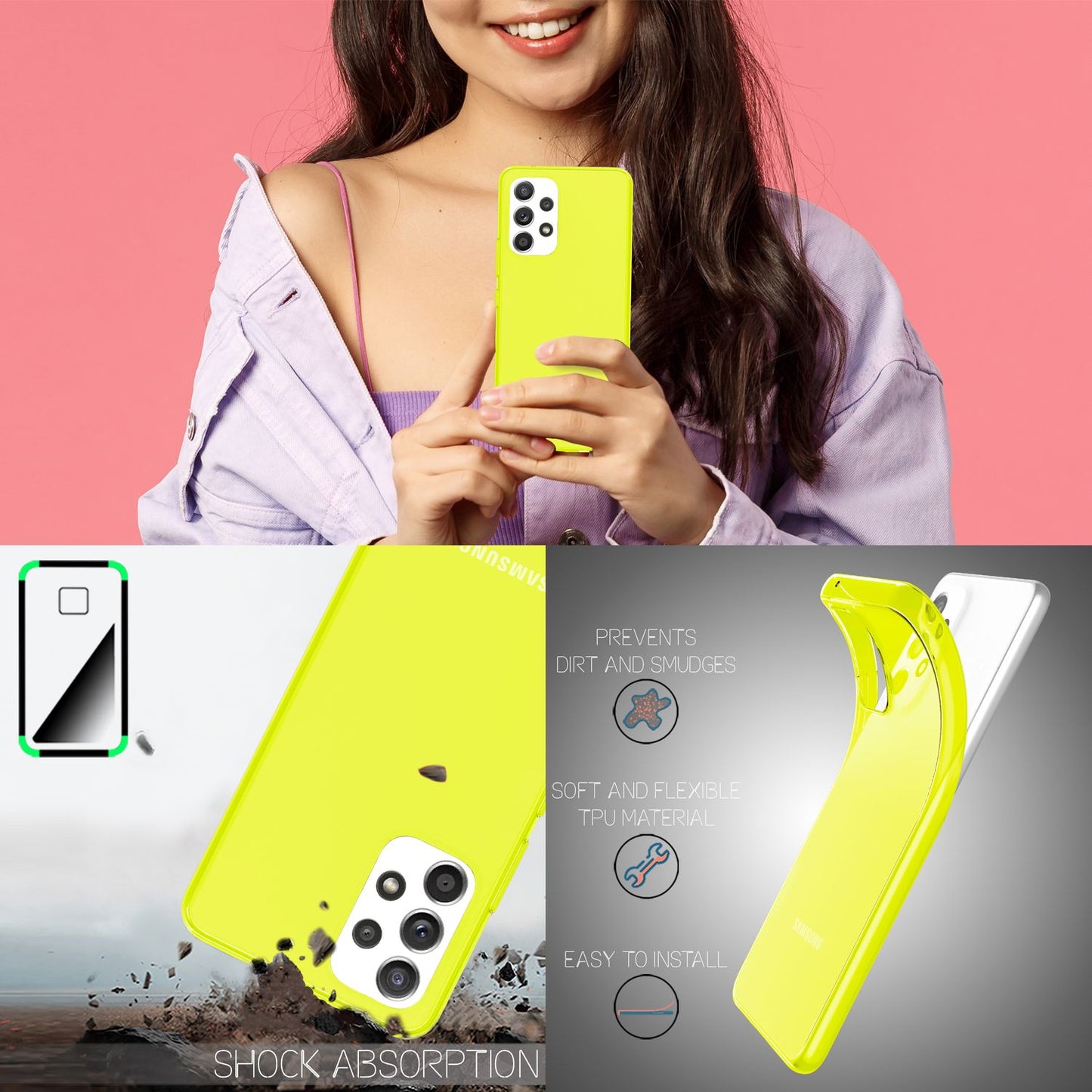 Klare Neon Silikonhülle für Samsung Galaxy A53, Handy Hülle Schutz TPU Case