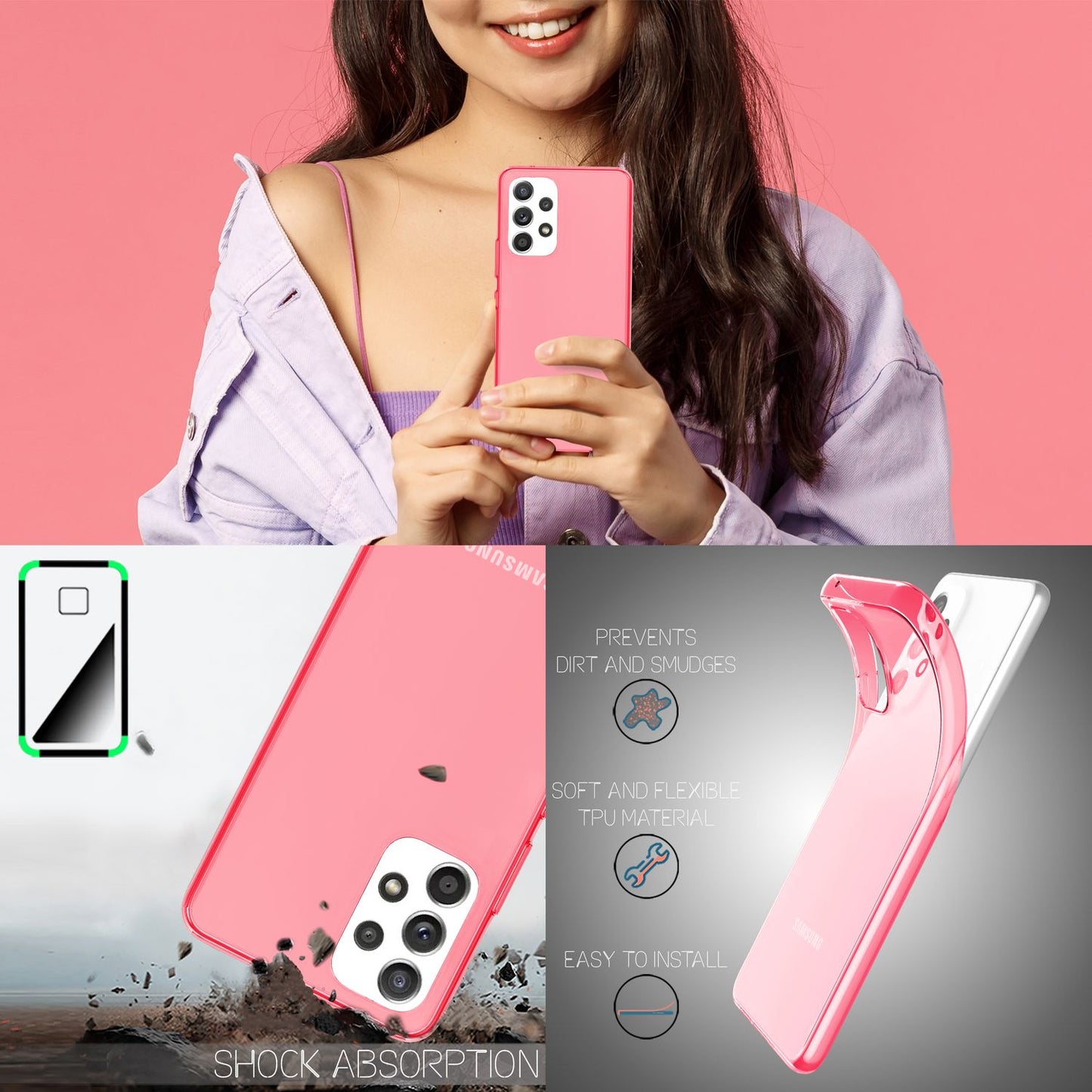 Klare Neon Silikonhülle für Samsung Galaxy A53, Handy Hülle Schutz TPU Case