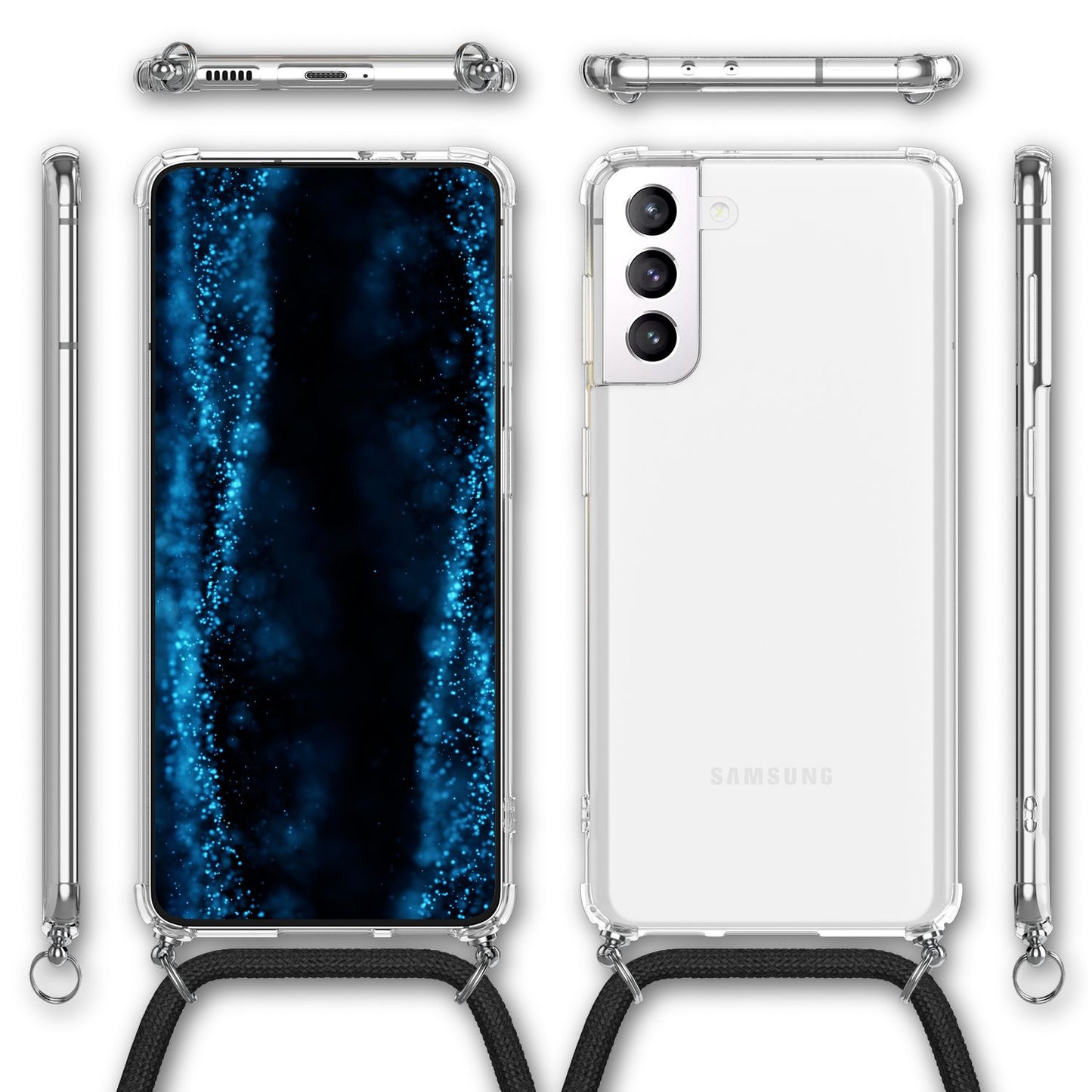 NALIA Handyhülle mit Kette für Samsung Galaxy S22 Plus, Transparente Schutzhülle & Handy-Schnur zum Umhängen, Robust Vergilbungsfrei Klar