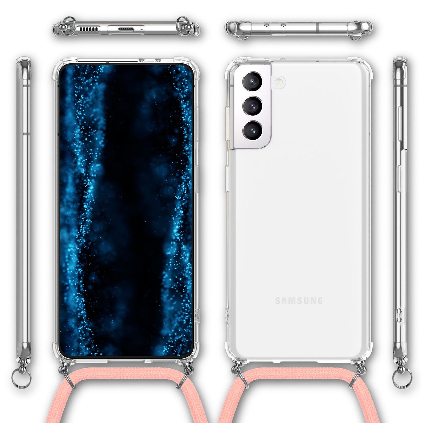 NALIA Handyhülle mit Kette für Samsung Galaxy S22 Plus, Transparente Schutzhülle & Handy-Schnur zum Umhängen, Robust Vergilbungsfrei Klar