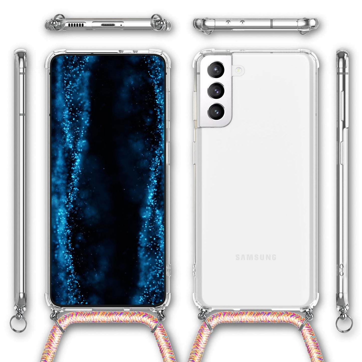 NALIA Handyhülle mit Kette für Samsung Galaxy S22 Plus, Transparente Schutzhülle & Handy-Schnur zum Umhängen, Robust Vergilbungsfrei Klar