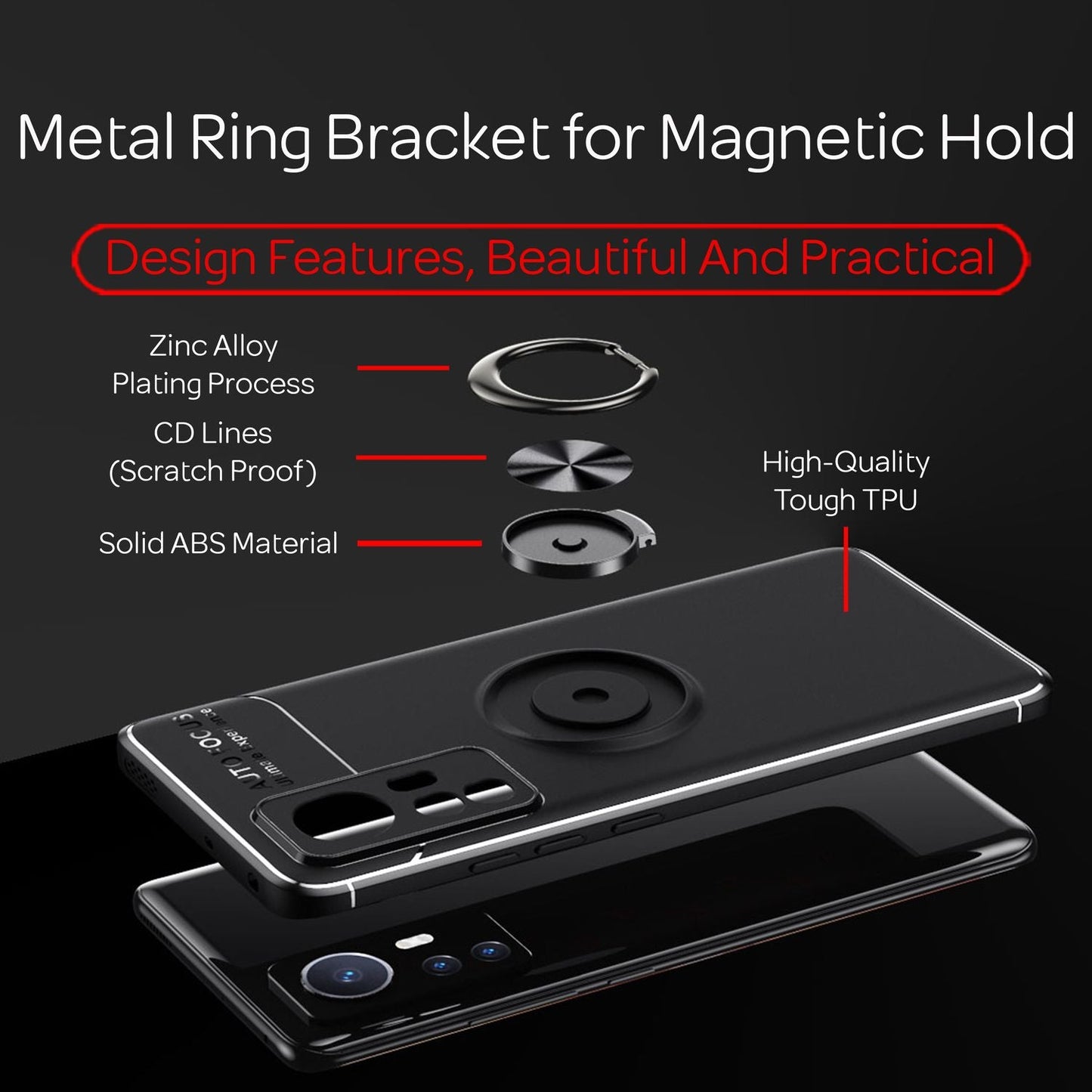 Carcasă inel negru mat pentru Xiaomi 12 / Xiaomi 12X - carcasă de telefon din silicon