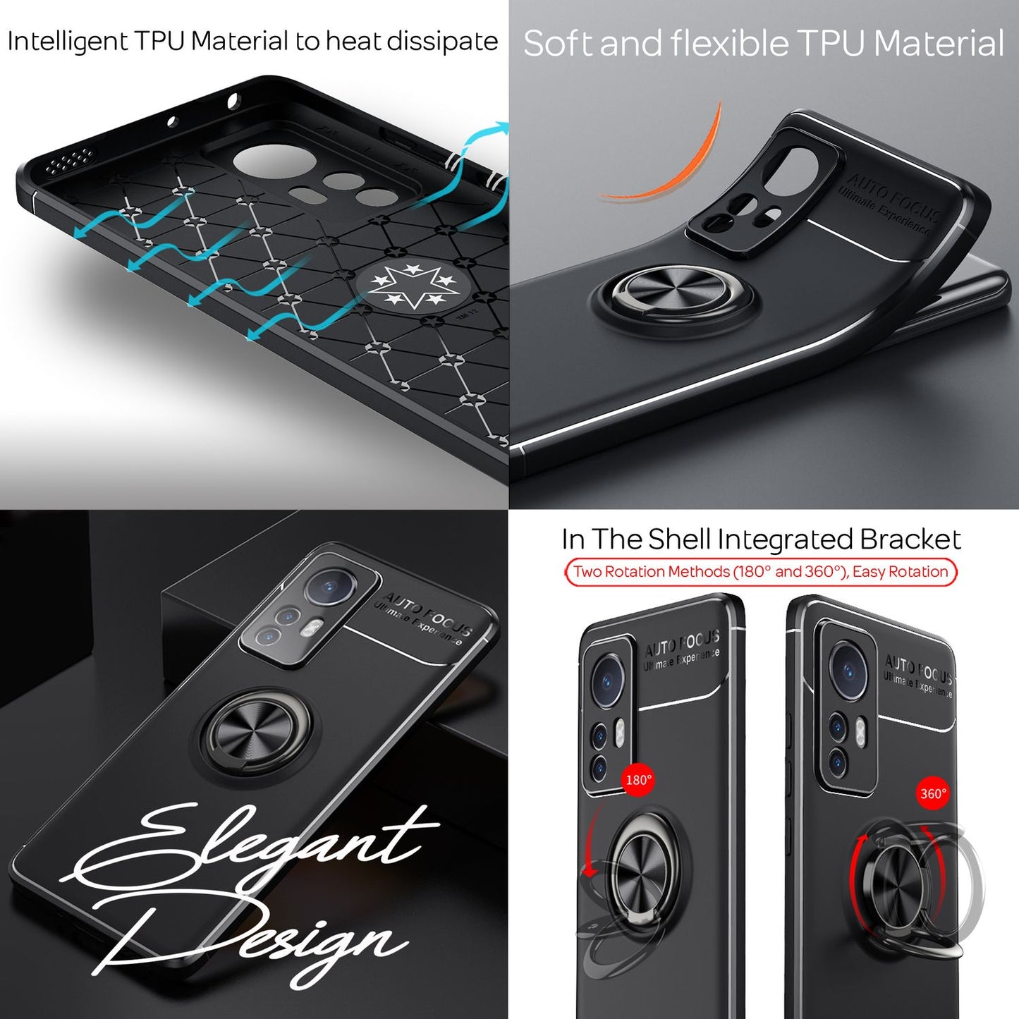 Carcasă inel negru mat pentru Xiaomi 12 / Xiaomi 12X - carcasă de telefon din silicon