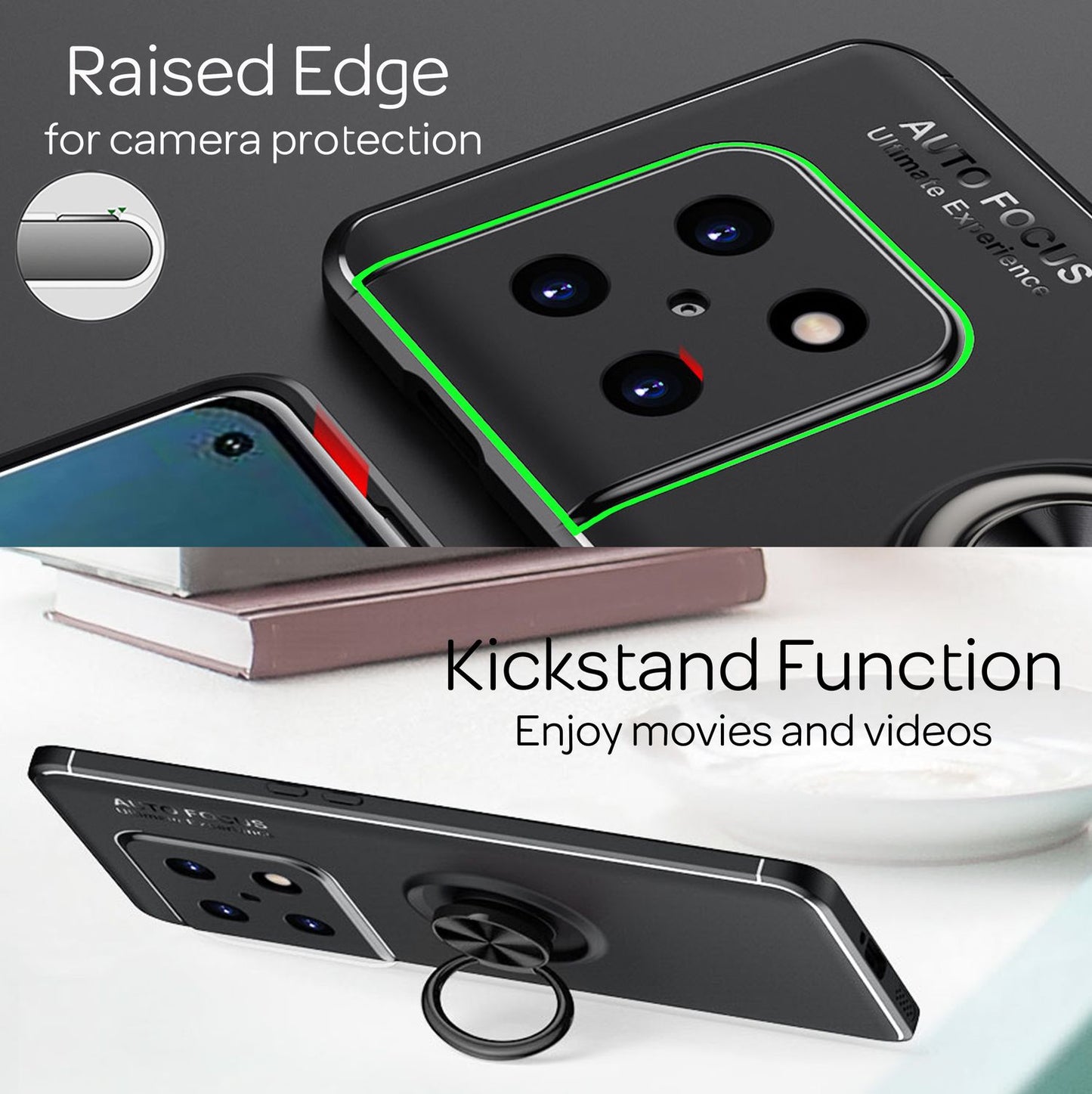 Matt-Schwarze Ringhülle für OnePlus 10 Pro - Handy Silikon Hülle Smartphone Case