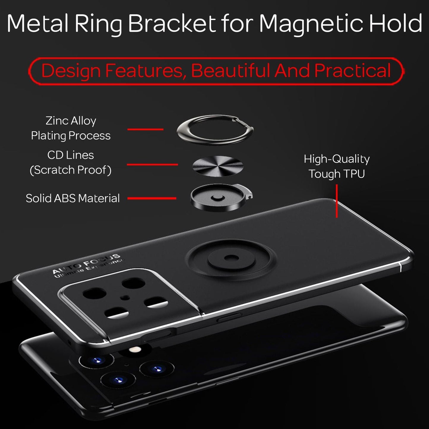 Matt-Schwarze Ringhülle für OnePlus 10 Pro - Handy Silikon Hülle Smartphone Case