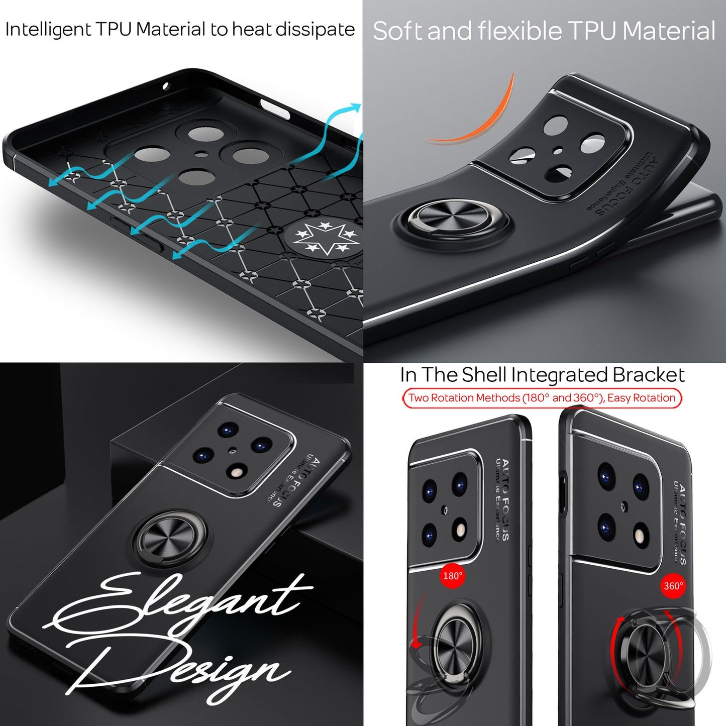 Matt-Schwarze Ringhülle für OnePlus 10 Pro - Handy Silikon Hülle Smartphone Case