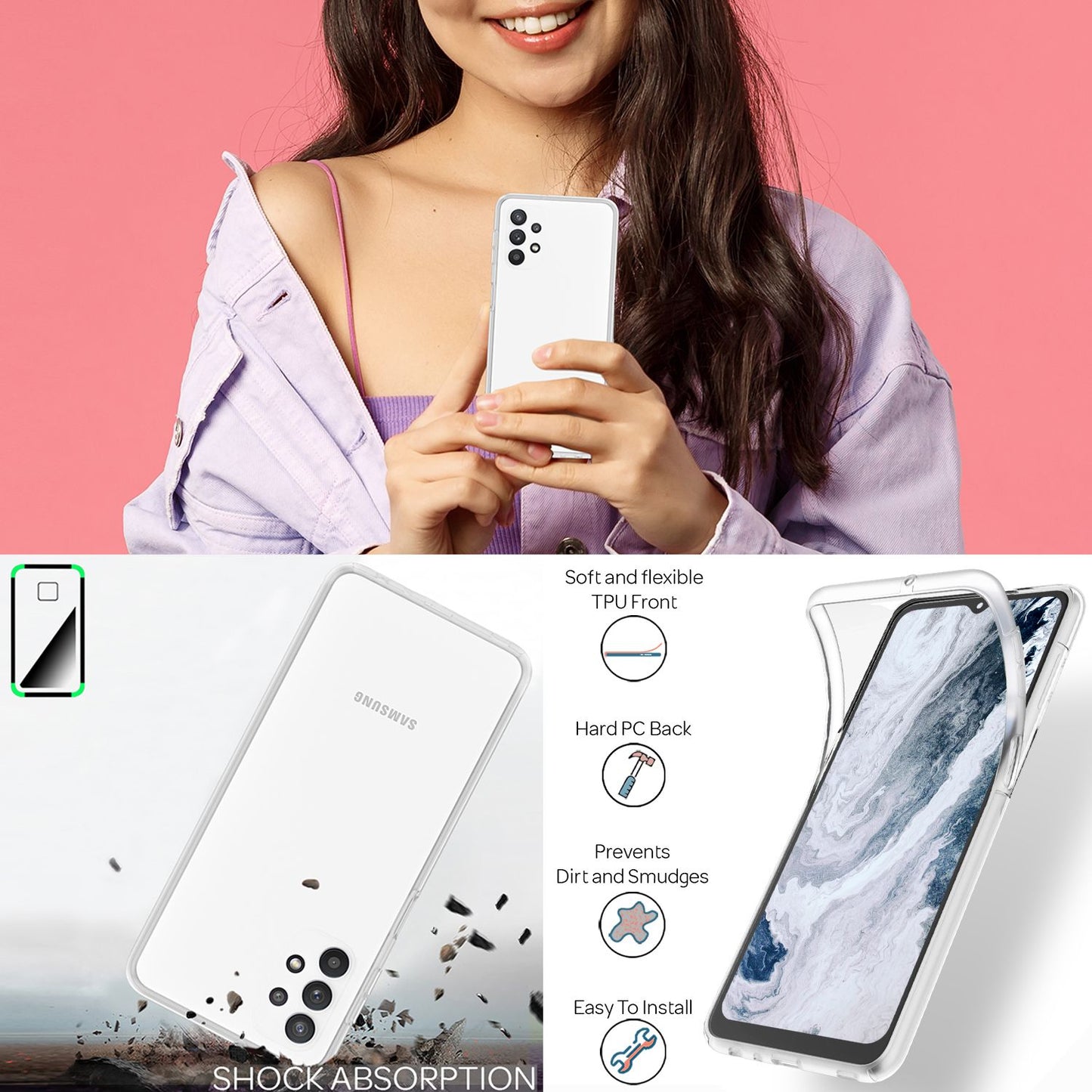 Für Samsung Galaxy A13 - Klare 360° Schutzhülle Anti-Gelb Robust Etui